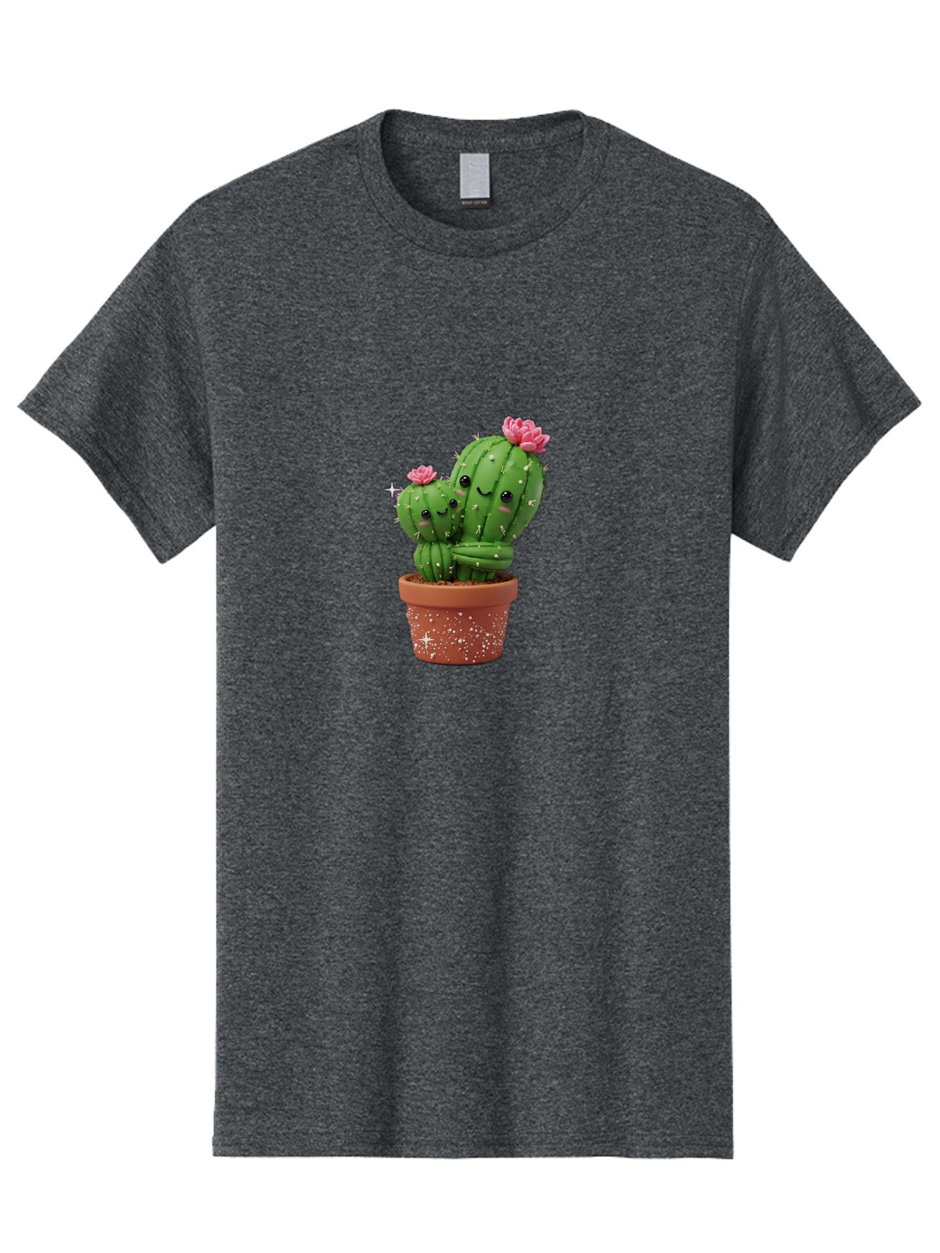 Cuddly-Cacti Men'S Graphic Tee, 100% Cotton, Comfortable Casual Summer Wear, Machine Washable, Hugging Cacti, Cute Cartoon Style, Smiling Faces, Pink Flowers, Red Pot, White Sparkles, Kawaii, Desert Plants, Adorable Decoration, Fun Gift Bac953 8