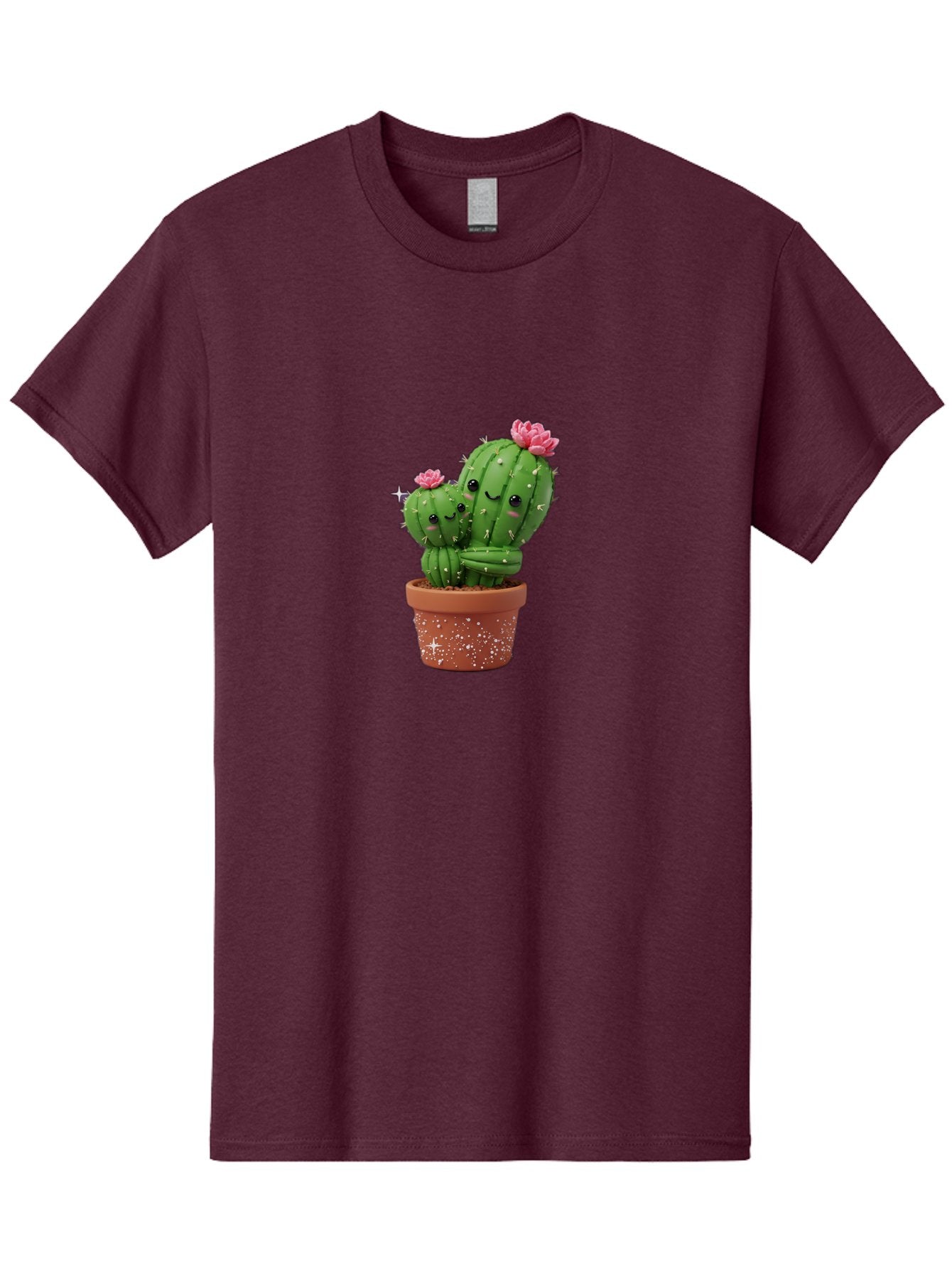 Cuddly-Cacti Men'S Graphic Tee, 100% Cotton, Comfortable Casual Summer Wear, Machine Washable, Hugging Cacti, Cute Cartoon Style, Smiling Faces, Pink Flowers, Red Pot, White Sparkles, Kawaii, Desert Plants, Adorable Decoration, Fun Gift Bac953 13
