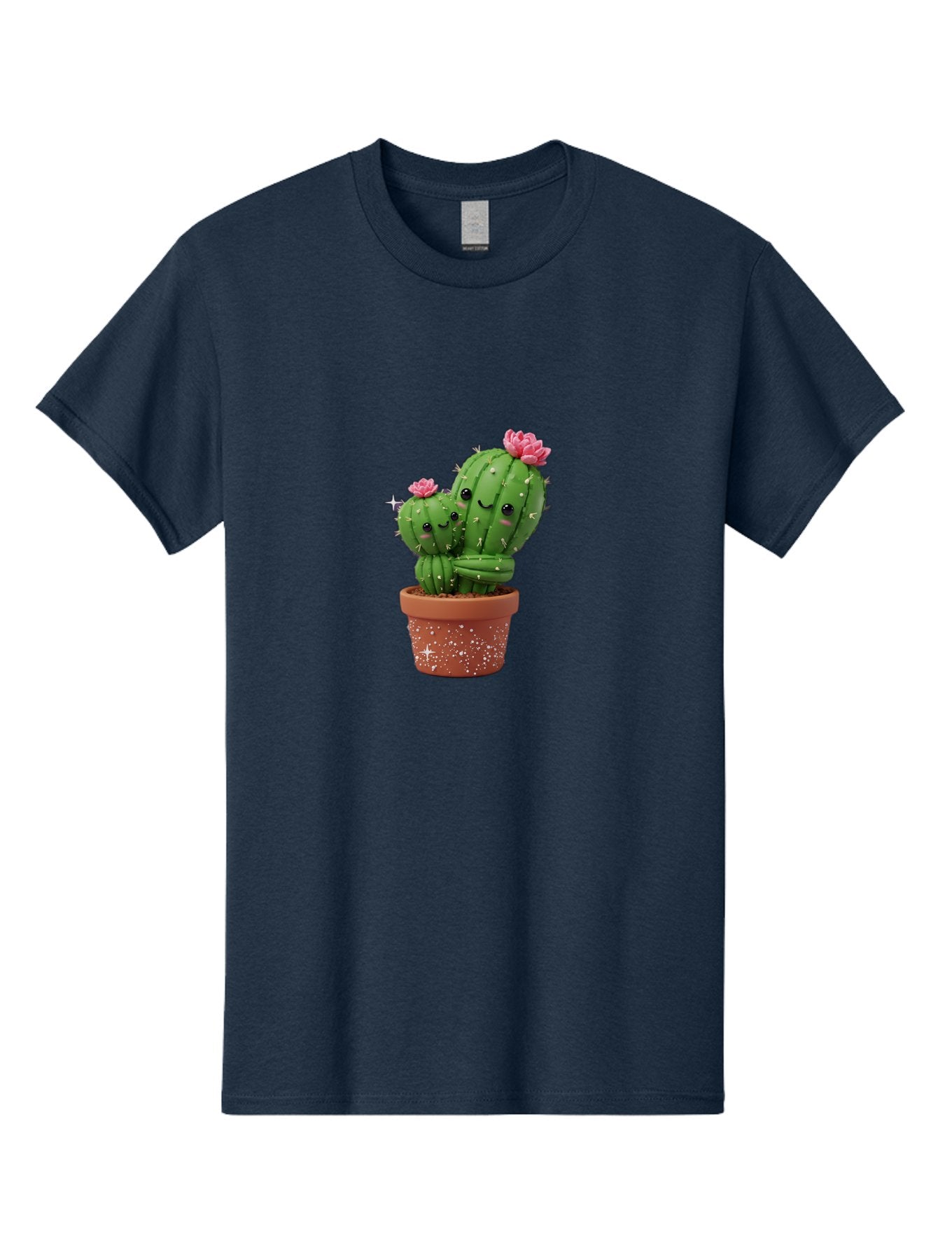 Cuddly-Cacti Men'S Graphic Tee, 100% Cotton, Comfortable Casual Summer Wear, Machine Washable, Hugging Cacti, Cute Cartoon Style, Smiling Faces, Pink Flowers, Red Pot, White Sparkles, Kawaii, Desert Plants, Adorable Decoration, Fun Gift Bac953 15
