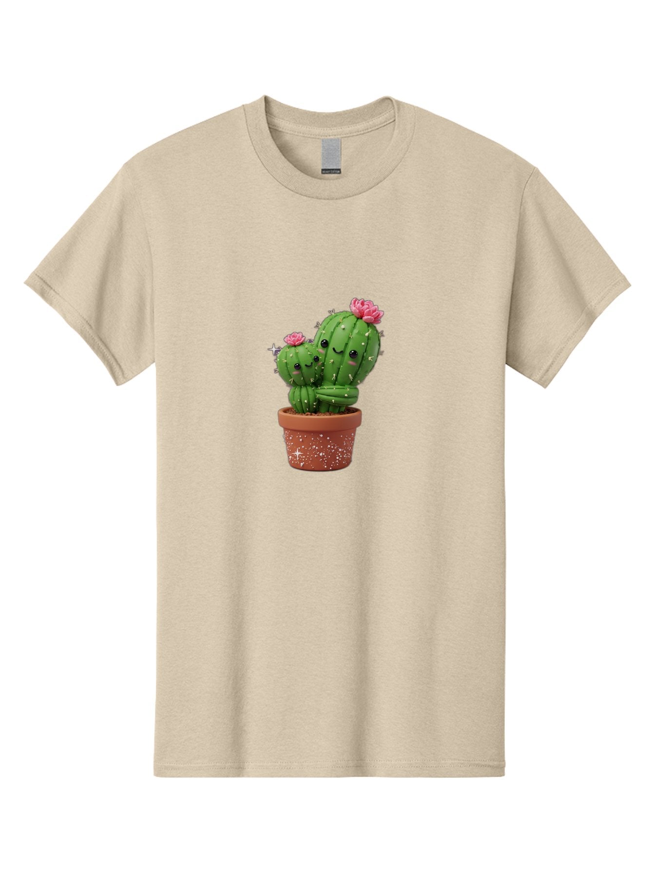 Cuddly-Cacti Men'S Graphic Tee, 100% Cotton, Comfortable Casual Summer Wear, Machine Washable, Hugging Cacti, Cute Cartoon Style, Smiling Faces, Pink Flowers, Red Pot, White Sparkles, Kawaii, Desert Plants, Adorable Decoration, Fun Gift Bac953 11