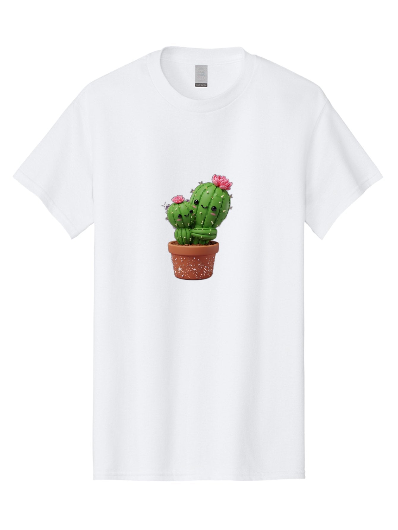 Cuddly-Cacti Men'S Graphic Tee, 100% Cotton, Comfortable Casual Summer Wear, Machine Washable, Hugging Cacti, Cute Cartoon Style, Smiling Faces, Pink Flowers, Red Pot, White Sparkles, Kawaii, Desert Plants, Adorable Decoration, Fun Gift Bac953 10