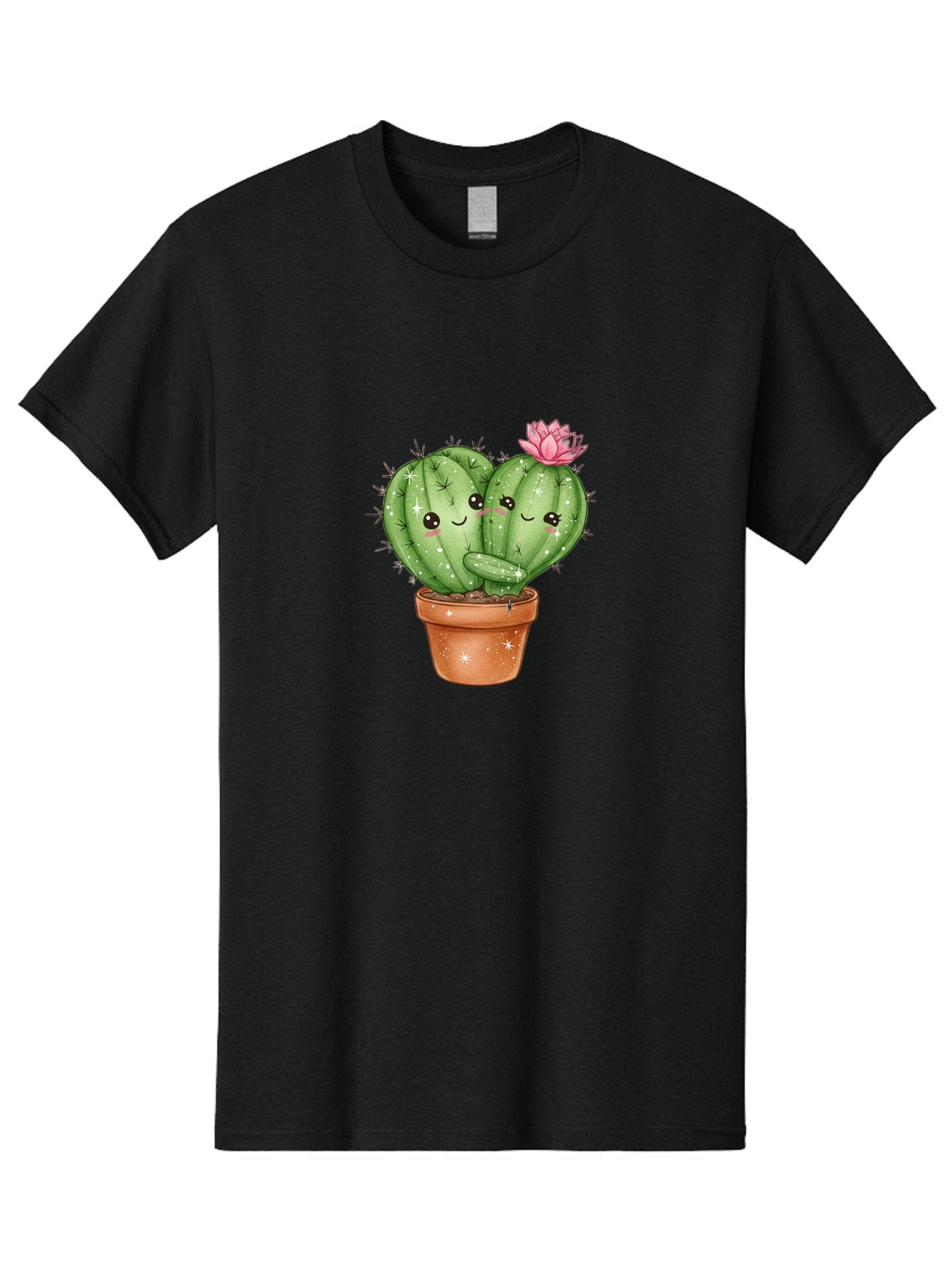 Cuddly-Cactus Men'S Graphic Tee, 100% Cotton, Comfortable Casual Summer Wear, Machine Washable, Cute Cacti, Cuddling Cacti, Cartoon Cactus, Adorable Plants, Potted Cactus, Pink Flower, Smiling Faces, Kawaii Art, Cactus Love, Cartoon Hearts, Bac954 12