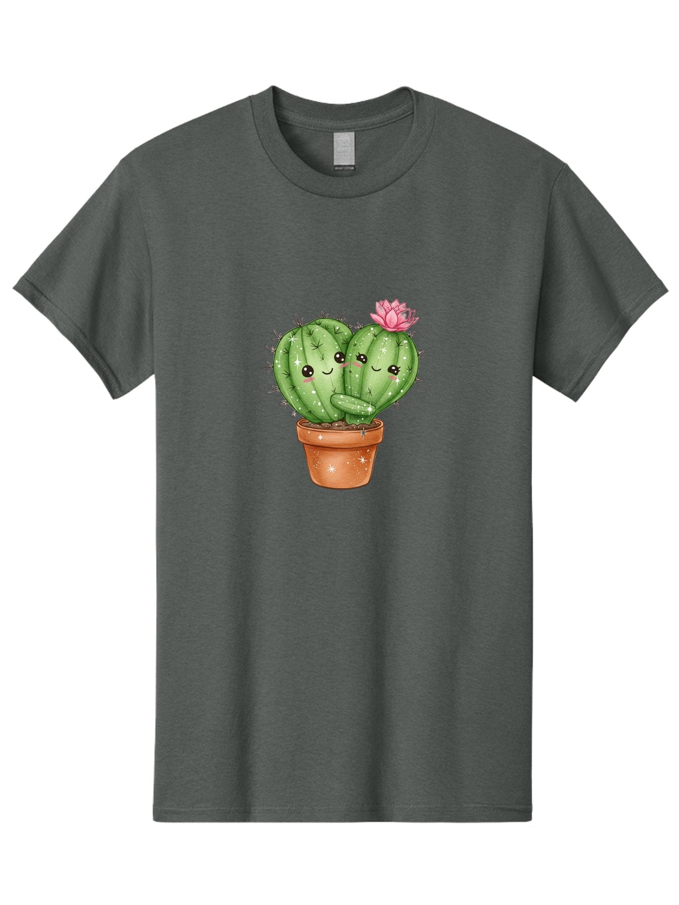 Cuddly-Cactus Men'S Graphic Tee, 100% Cotton, Comfortable Casual Summer Wear, Machine Washable, Cute Cacti, Cuddling Cacti, Cartoon Cactus, Adorable Plants, Potted Cactus, Pink Flower, Smiling Faces, Kawaii Art, Cactus Love, Cartoon Hearts, Bac954 6
