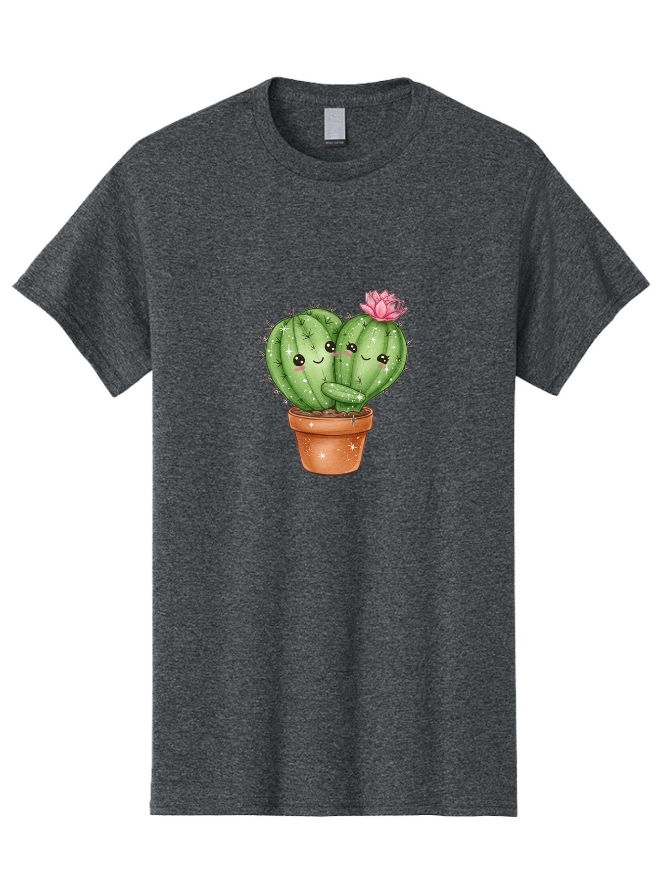 Cuddly-Cactus Men'S Graphic Tee, 100% Cotton, Comfortable Casual Summer Wear, Machine Washable, Cute Cacti, Cuddling Cacti, Cartoon Cactus, Adorable Plants, Potted Cactus, Pink Flower, Smiling Faces, Kawaii Art, Cactus Love, Cartoon Hearts, Bac954 3