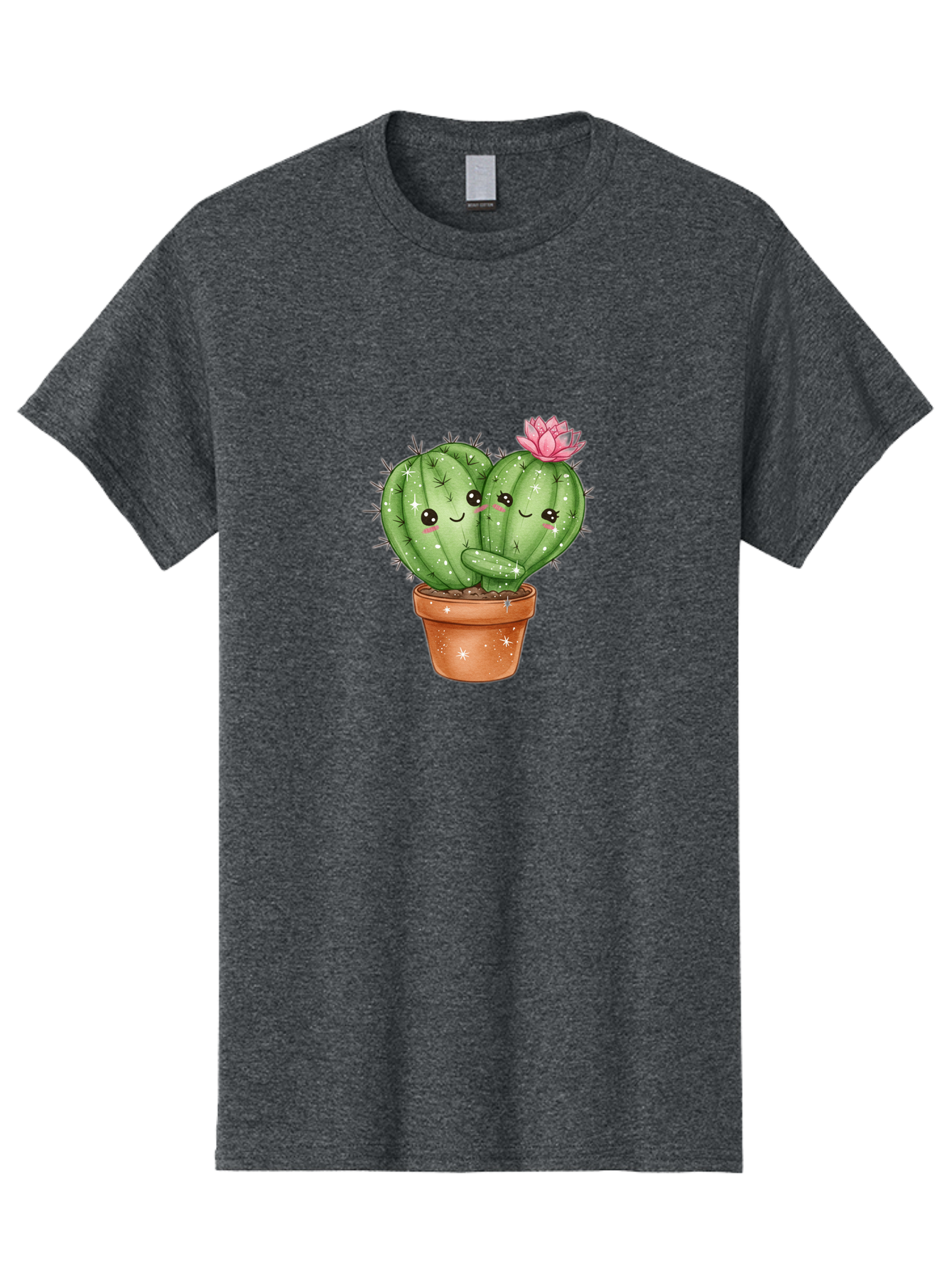 Cuddly-Cactus Men'S Graphic Tee, 100% Cotton, Comfortable Casual Summer Wear, Machine Washable, Cute Cacti, Cuddling Cacti, Cartoon Cactus, Adorable Plants, Potted Cactus, Pink Flower, Smiling Faces, Kawaii Art, Cactus Love, Cartoon Hearts, Bac954 9