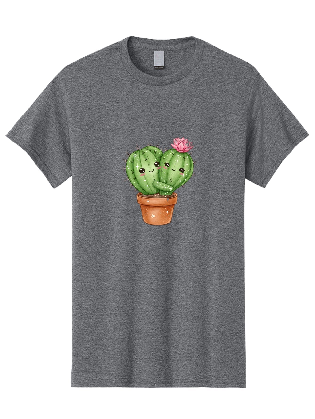 Cuddly-Cactus Men'S Graphic Tee, 100% Cotton, Comfortable Casual Summer Wear, Machine Washable, Cute Cacti, Cuddling Cacti, Cartoon Cactus, Adorable Plants, Potted Cactus, Pink Flower, Smiling Faces, Kawaii Art, Cactus Love, Cartoon Hearts, Bac954 11