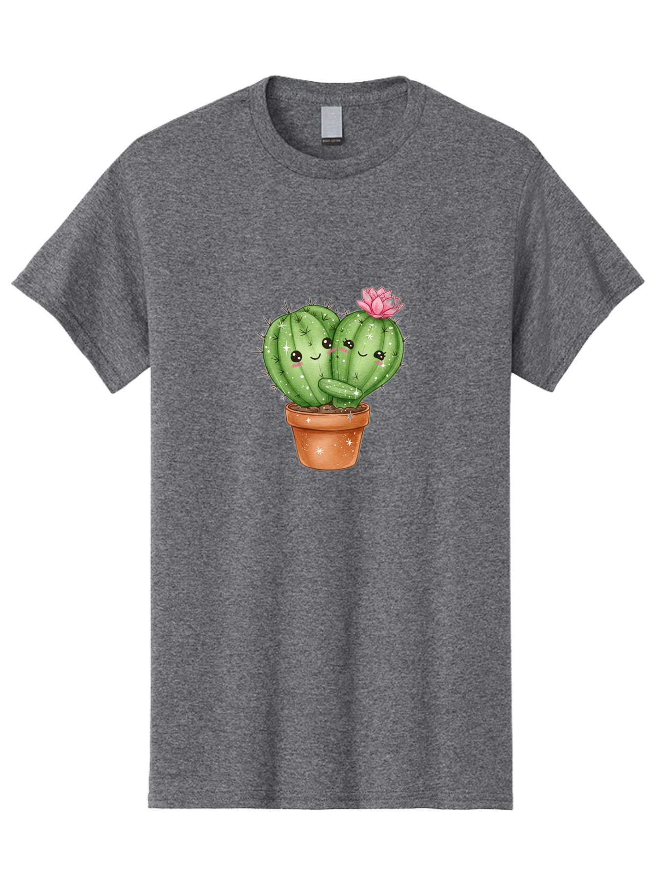 Cuddly-Cactus Men'S Graphic Tee, 100% Cotton, Comfortable Casual Summer Wear, Machine Washable, Cute Cacti, Cuddling Cacti, Cartoon Cactus, Adorable Plants, Potted Cactus, Pink Flower, Smiling Faces, Kawaii Art, Cactus Love, Cartoon Hearts, Bac954 4
