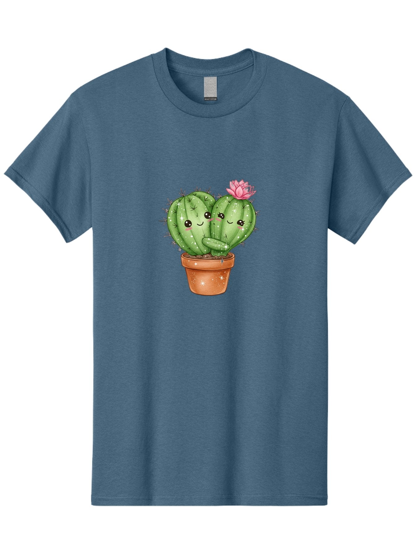 Cuddly-Cactus Men'S Graphic Tee, 100% Cotton, Comfortable Casual Summer Wear, Machine Washable, Cute Cacti, Cuddling Cacti, Cartoon Cactus, Adorable Plants, Potted Cactus, Pink Flower, Smiling Faces, Kawaii Art, Cactus Love, Cartoon Hearts, Bac954 8