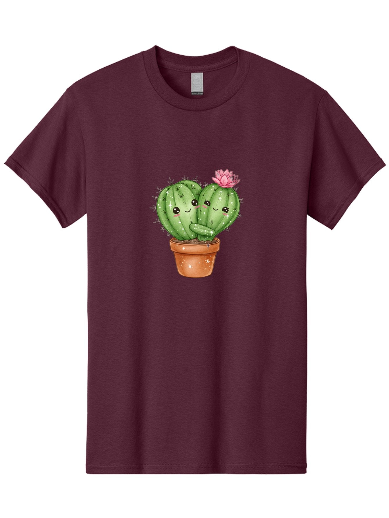 Cuddly-Cactus Men'S Graphic Tee, 100% Cotton, Comfortable Casual Summer Wear, Machine Washable, Cute Cacti, Cuddling Cacti, Cartoon Cactus, Adorable Plants, Potted Cactus, Pink Flower, Smiling Faces, Kawaii Art, Cactus Love, Cartoon Hearts, Bac954 9