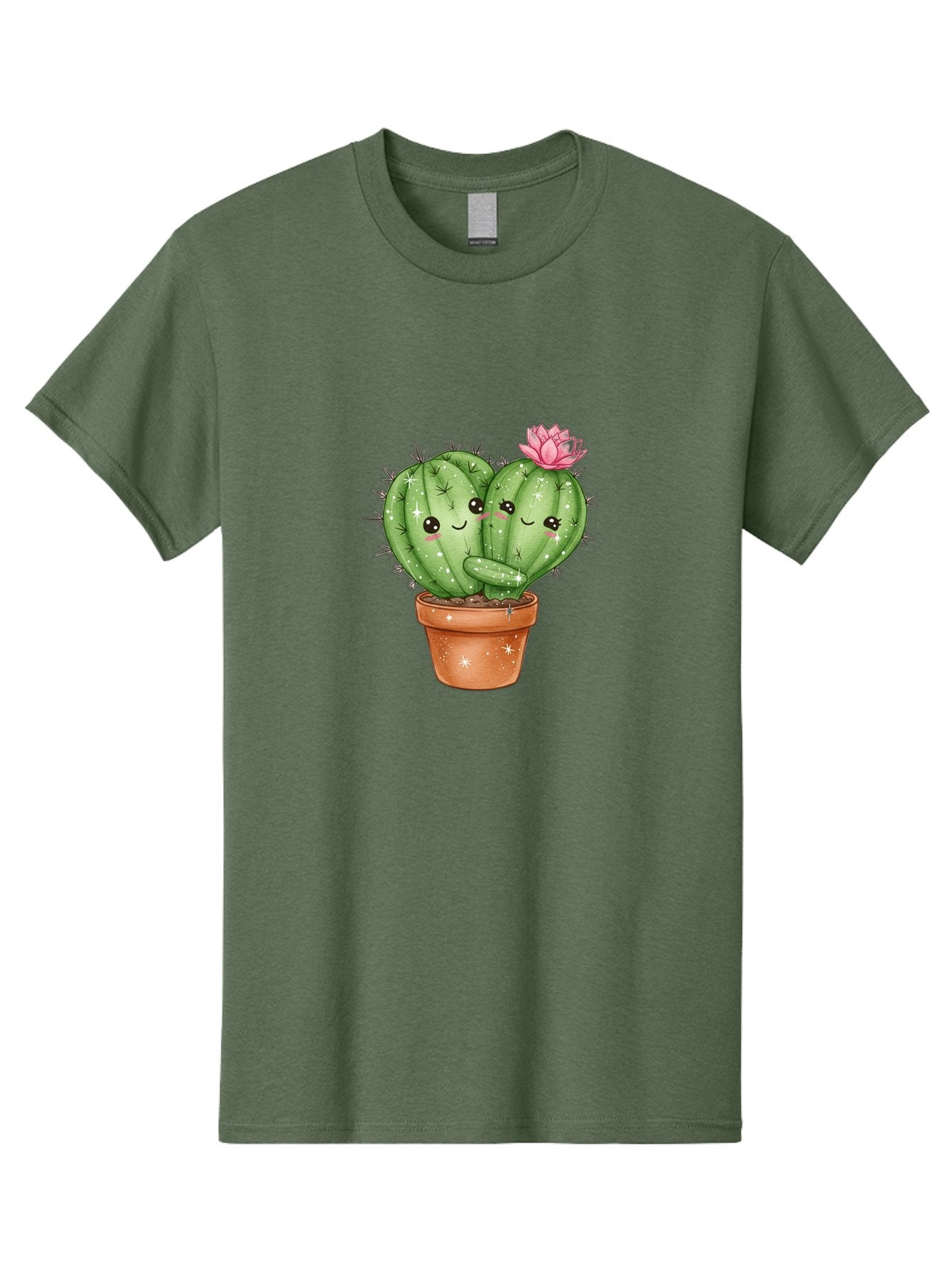 Cuddly-Cactus Men'S Graphic Tee, 100% Cotton, Comfortable Casual Summer Wear, Machine Washable, Cute Cacti, Cuddling Cacti, Cartoon Cactus, Adorable Plants, Potted Cactus, Pink Flower, Smiling Faces, Kawaii Art, Cactus Love, Cartoon Hearts, Bac954 5