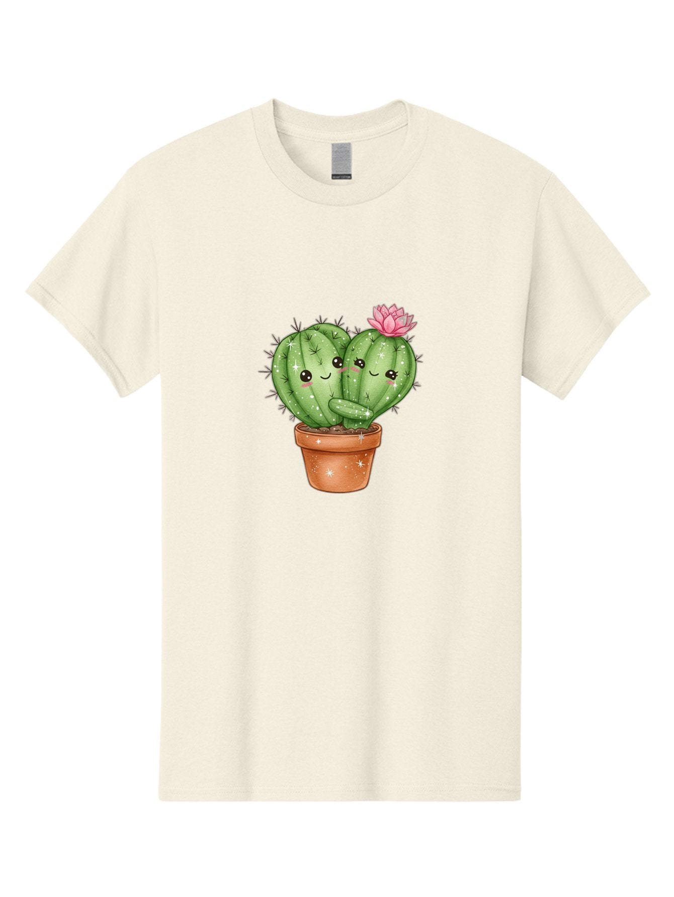 Cuddly-Cactus Men'S Graphic Tee, 100% Cotton, Comfortable Casual Summer Wear, Machine Washable, Cute Cacti, Cuddling Cacti, Cartoon Cactus, Adorable Plants, Potted Cactus, Pink Flower, Smiling Faces, Kawaii Art, Cactus Love, Cartoon Hearts, Bac954