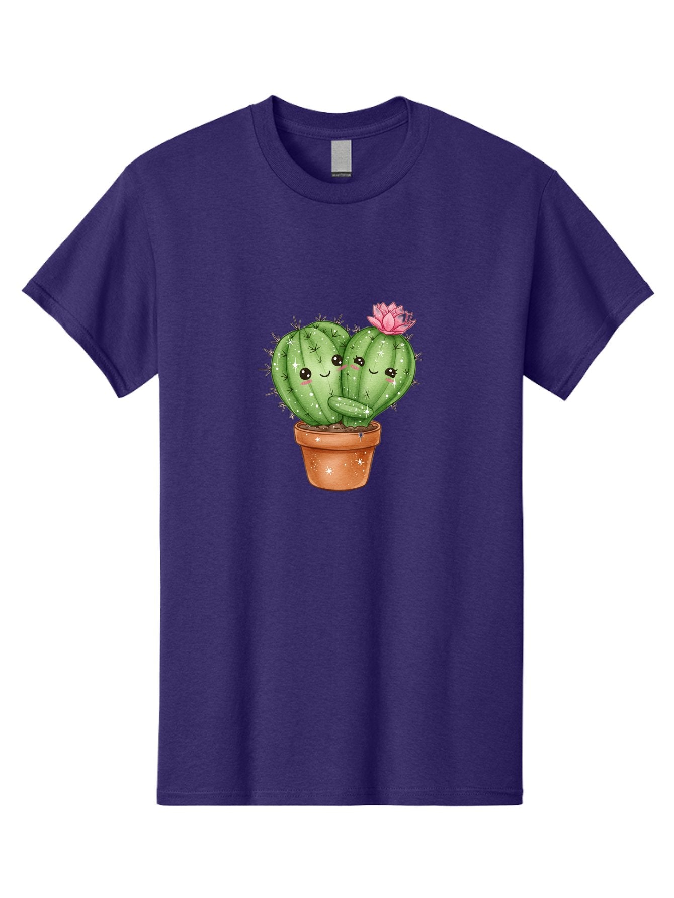 Cuddly-Cactus Men'S Graphic Tee, 100% Cotton, Comfortable Casual Summer Wear, Machine Washable, Cute Cacti, Cuddling Cacti, Cartoon Cactus, Adorable Plants, Potted Cactus, Pink Flower, Smiling Faces, Kawaii Art, Cactus Love, Cartoon Hearts, Bac954