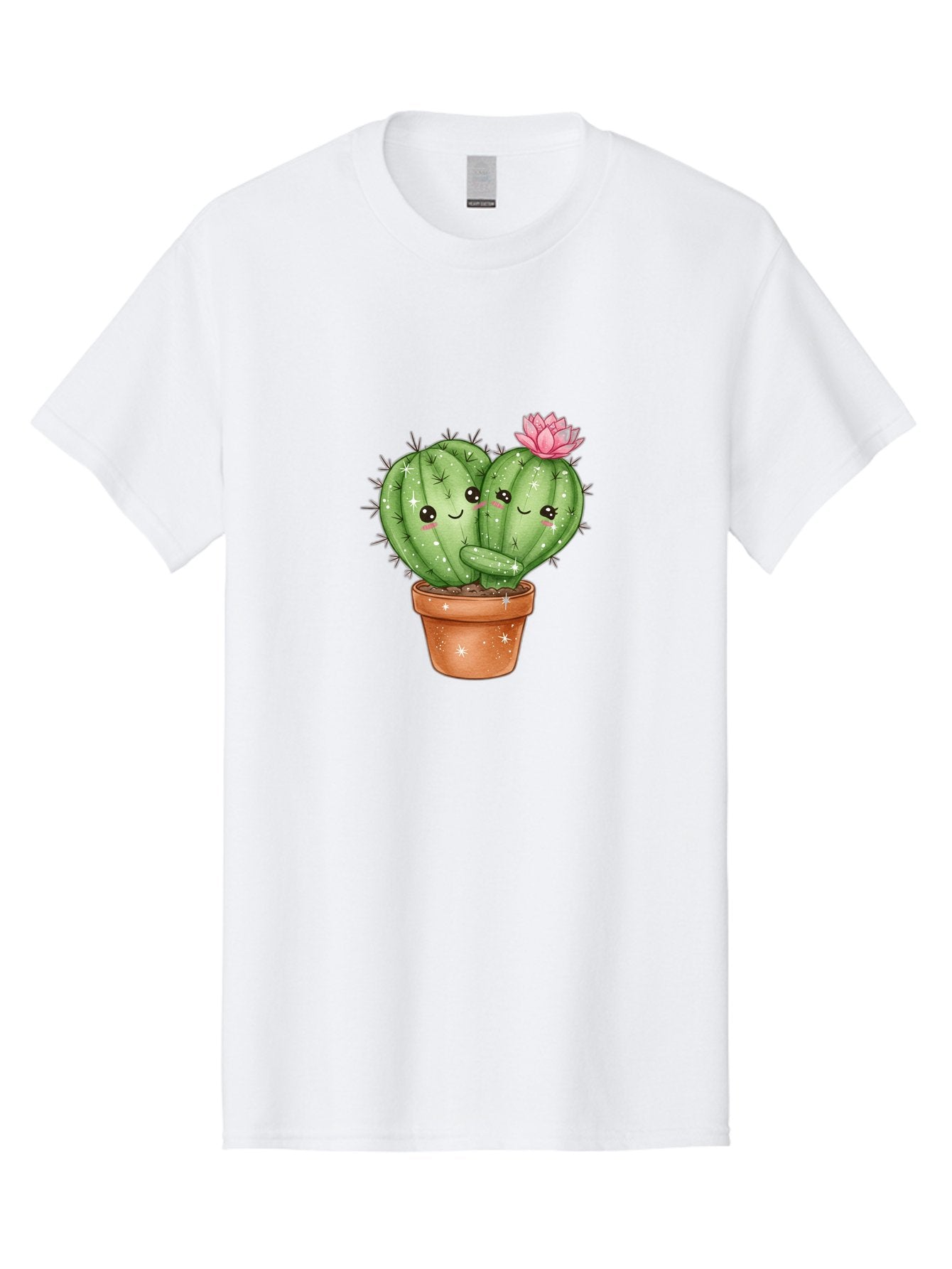 Cuddly-Cactus Men'S Graphic Tee, 100% Cotton, Comfortable Casual Summer Wear, Machine Washable, Cute Cacti, Cuddling Cacti, Cartoon Cactus, Adorable Plants, Potted Cactus, Pink Flower, Smiling Faces, Kawaii Art, Cactus Love, Cartoon Hearts, Bac954 13