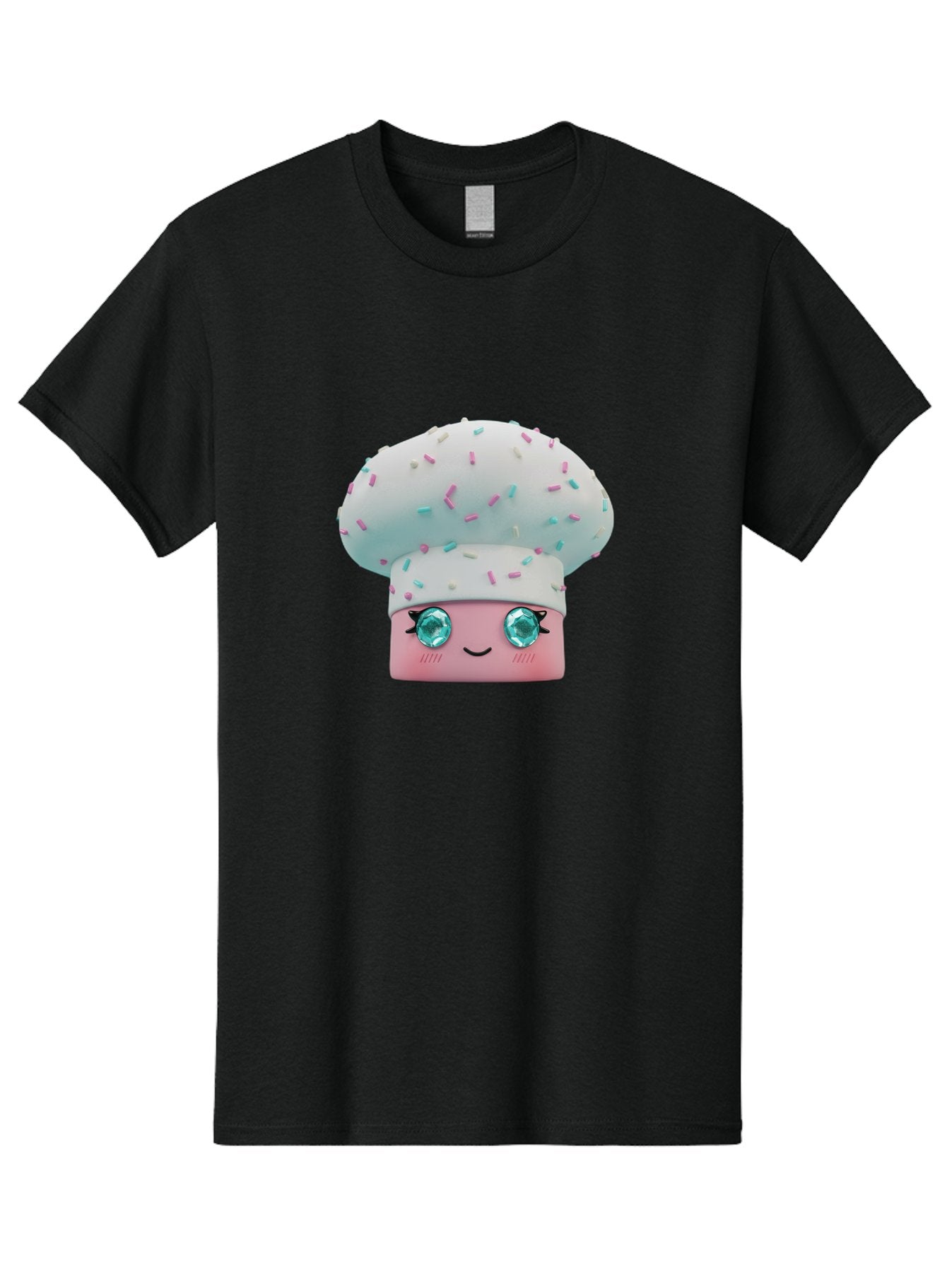 Cup-Cake Men'S Graphic Tee, 100% Cotton, Comfortable Casual Summer Wear, Machine Washable, Smiling Cupcake, Cute Treats, Sweet Tooth, Pastel Colors, Gemstone Eyes, Cartoon Character, Bakery Delight, Dessert Love, Whimsical Design, Bac955 12
