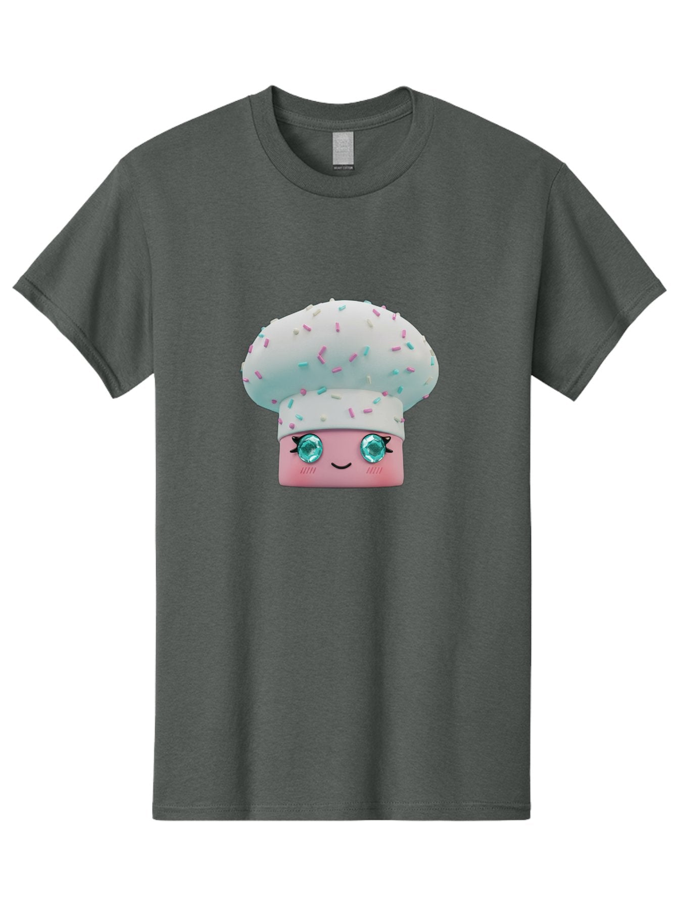 Cup-Cake Men'S Graphic Tee, 100% Cotton, Comfortable Casual Summer Wear, Machine Washable, Smiling Cupcake, Cute Treats, Sweet Tooth, Pastel Colors, Gemstone Eyes, Cartoon Character, Bakery Delight, Dessert Love, Whimsical Design, Bac955 11