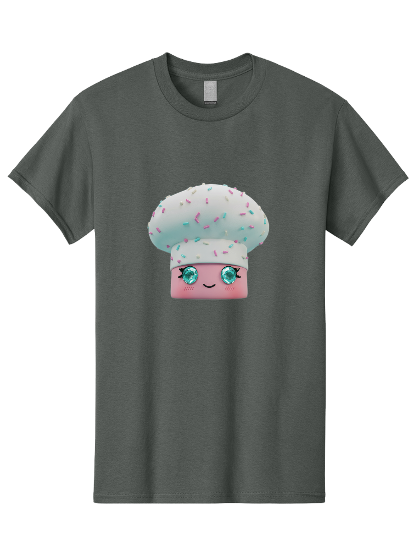 Cup-Cake Men'S Graphic Tee, 100% Cotton, Comfortable Casual Summer Wear, Machine Washable, Smiling Cupcake, Cute Treats, Sweet Tooth, Pastel Colors, Gemstone Eyes, Cartoon Character, Bakery Delight, Dessert Love, Whimsical Design, Bac955 4