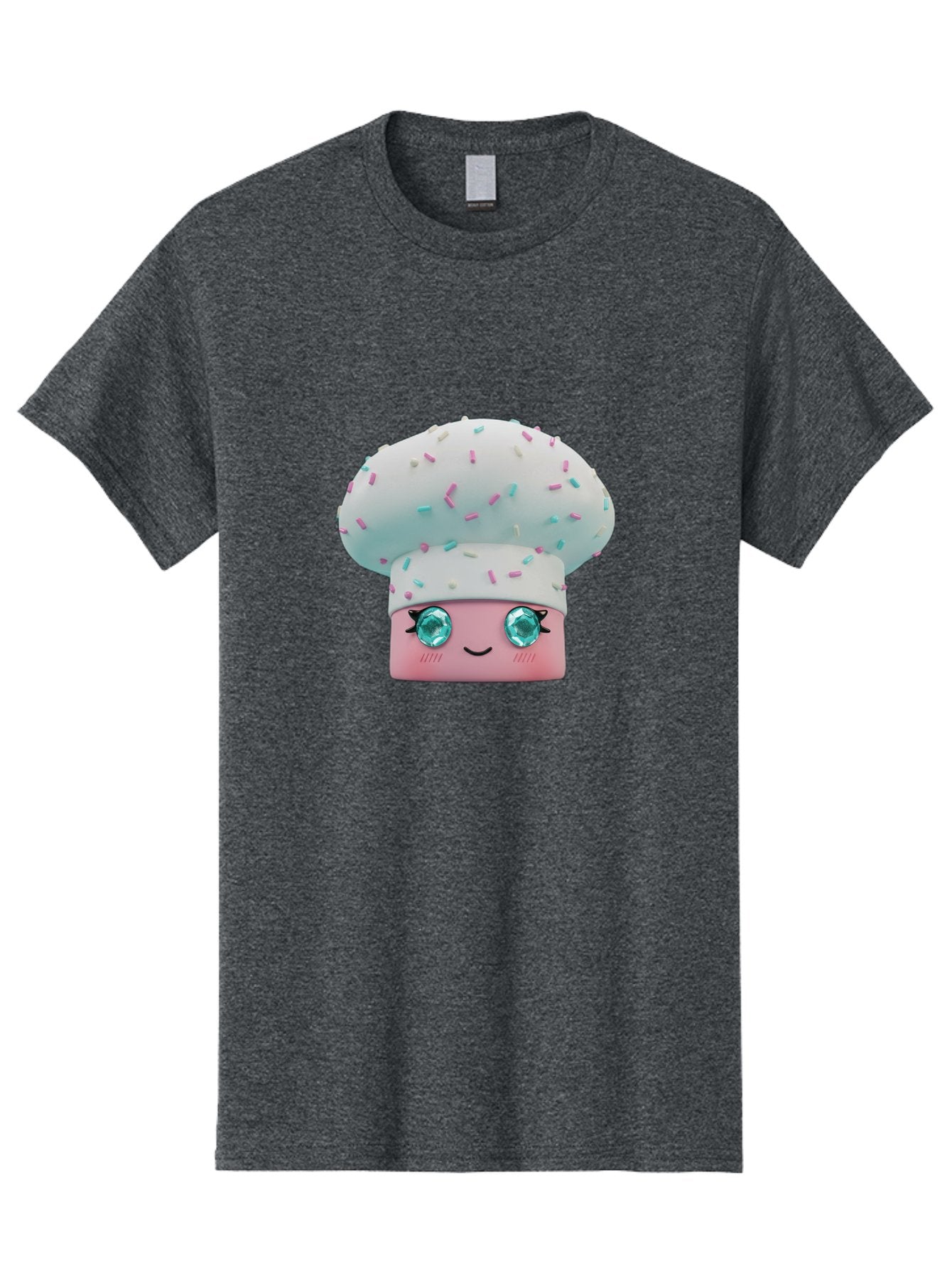 Cup-Cake Men'S Graphic Tee, 100% Cotton, Comfortable Casual Summer Wear, Machine Washable, Smiling Cupcake, Cute Treats, Sweet Tooth, Pastel Colors, Gemstone Eyes, Cartoon Character, Bakery Delight, Dessert Love, Whimsical Design, Bac955 5