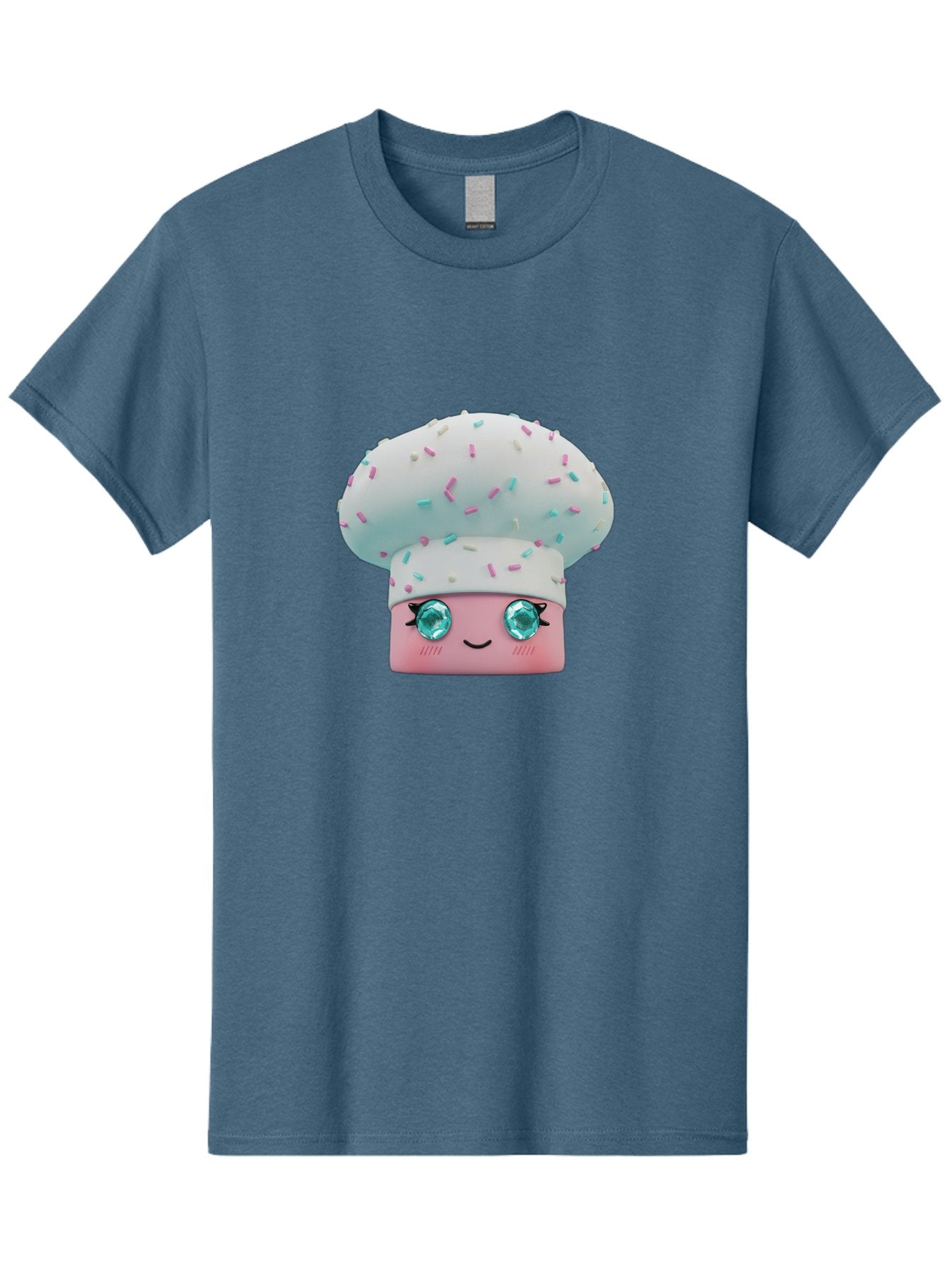 Cup-Cake Men'S Graphic Tee, 100% Cotton, Comfortable Casual Summer Wear, Machine Washable, Smiling Cupcake, Cute Treats, Sweet Tooth, Pastel Colors, Gemstone Eyes, Cartoon Character, Bakery Delight, Dessert Love, Whimsical Design, Bac955 8