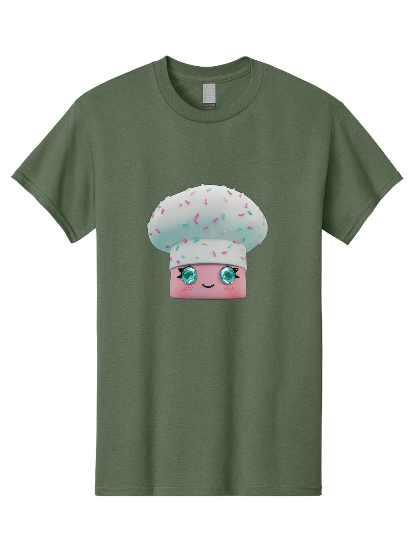 Cup-Cake Men'S Graphic Tee, 100% Cotton, Comfortable Casual Summer Wear, Machine Washable, Smiling Cupcake, Cute Treats, Sweet Tooth, Pastel Colors, Gemstone Eyes, Cartoon Character, Bakery Delight, Dessert Love, Whimsical Design, Bac955 10
