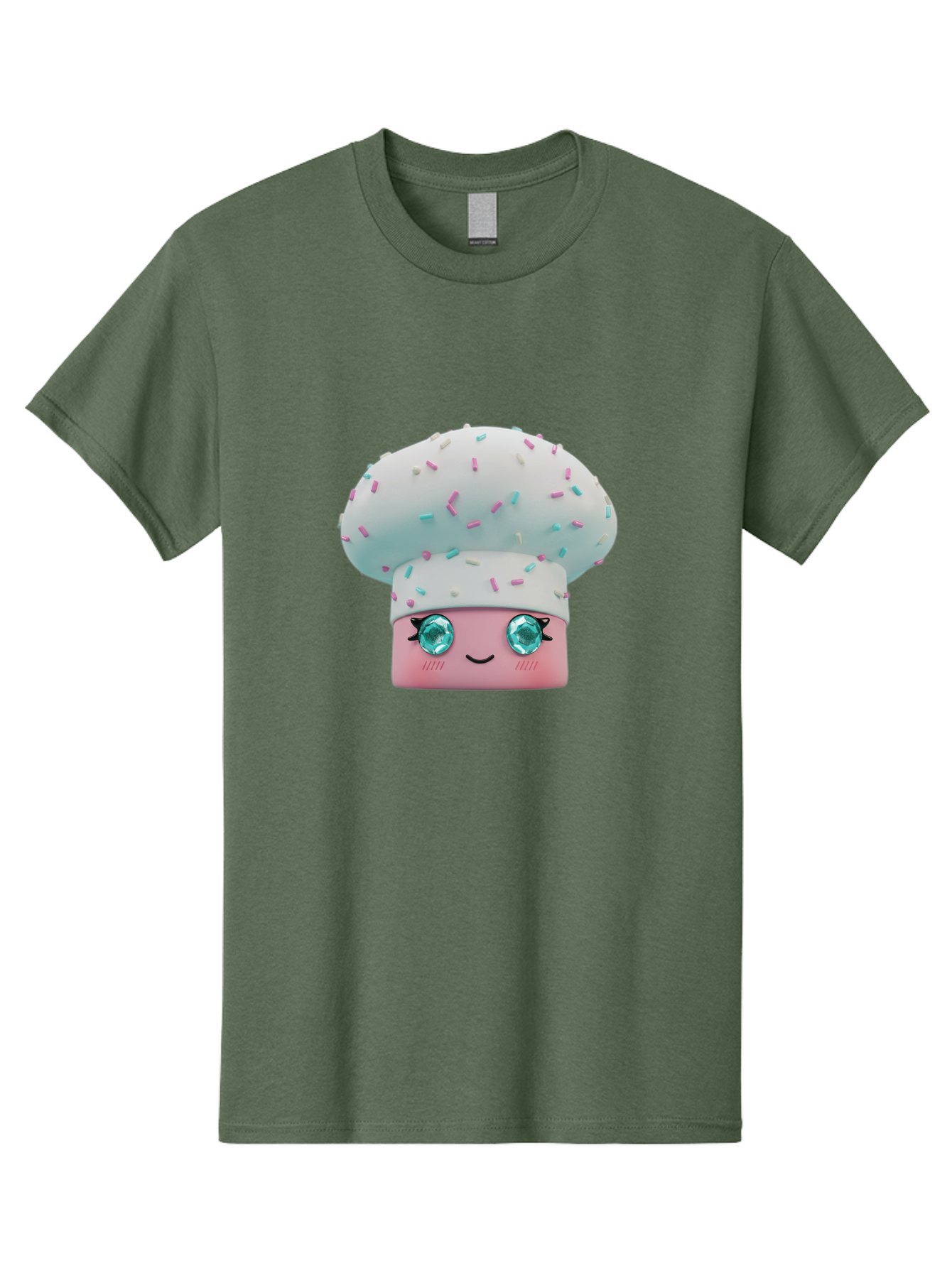 Cup-Cake Men'S Graphic Tee, 100% Cotton, Comfortable Casual Summer Wear, Machine Washable, Smiling Cupcake, Cute Treats, Sweet Tooth, Pastel Colors, Gemstone Eyes, Cartoon Character, Bakery Delight, Dessert Love, Whimsical Design, Bac955 14