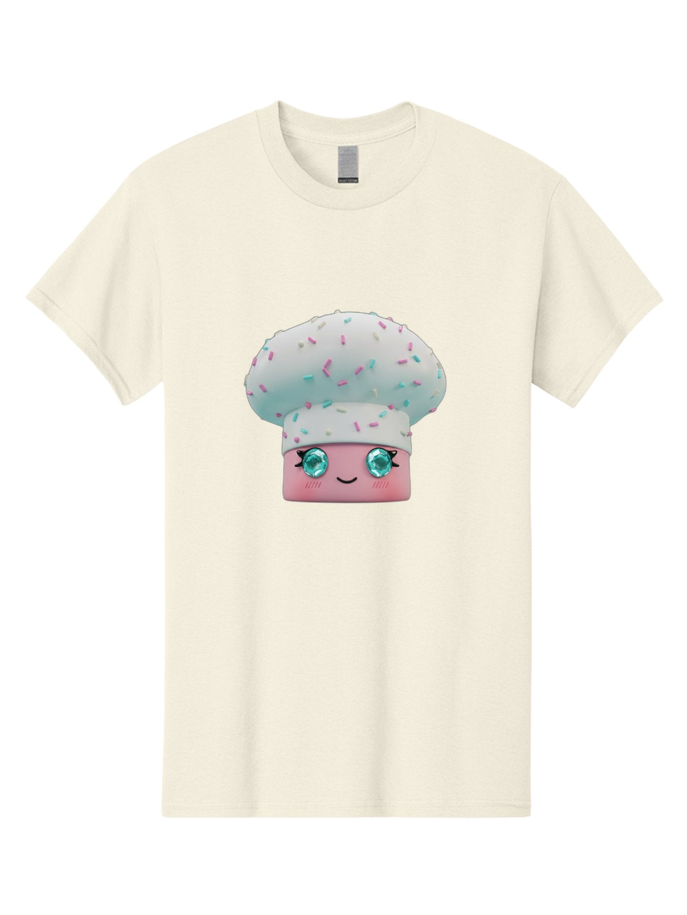 Cup-Cake Men'S Graphic Tee, 100% Cotton, Comfortable Casual Summer Wear, Machine Washable, Smiling Cupcake, Cute Treats, Sweet Tooth, Pastel Colors, Gemstone Eyes, Cartoon Character, Bakery Delight, Dessert Love, Whimsical Design, Bac955 3
