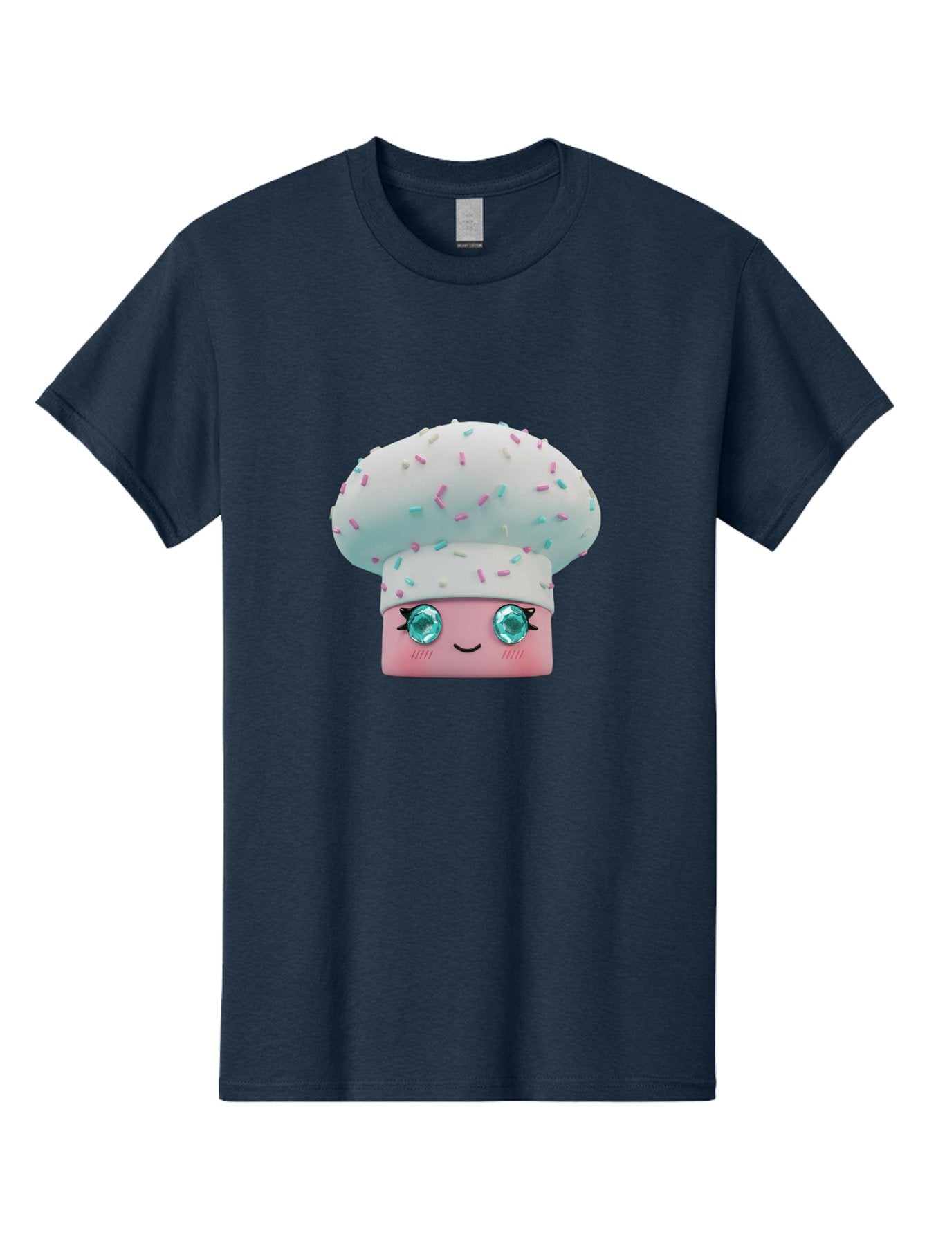Cup-Cake Men'S Graphic Tee, 100% Cotton, Comfortable Casual Summer Wear, Machine Washable, Smiling Cupcake, Cute Treats, Sweet Tooth, Pastel Colors, Gemstone Eyes, Cartoon Character, Bakery Delight, Dessert Love, Whimsical Design, Bac955 15