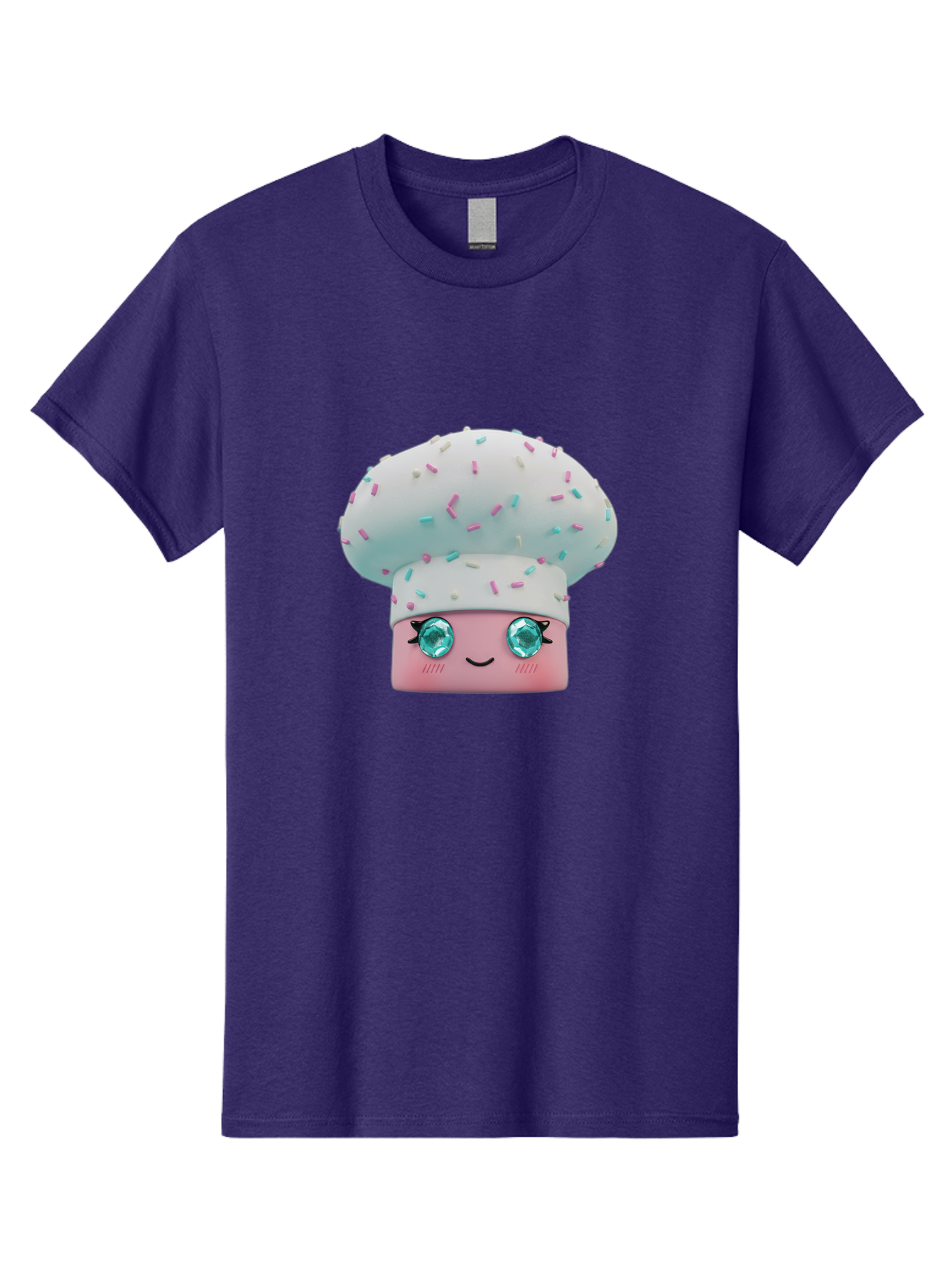 Cup-Cake Men'S Graphic Tee, 100% Cotton, Comfortable Casual Summer Wear, Machine Washable, Smiling Cupcake, Cute Treats, Sweet Tooth, Pastel Colors, Gemstone Eyes, Cartoon Character, Bakery Delight, Dessert Love, Whimsical Design, Bac955 7