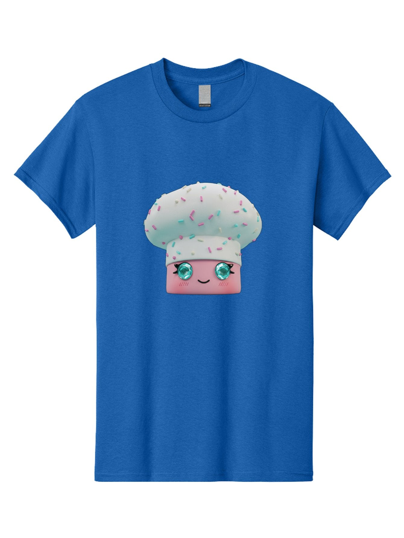 Cup-Cake Men'S Graphic Tee, 100% Cotton, Comfortable Casual Summer Wear, Machine Washable, Smiling Cupcake, Cute Treats, Sweet Tooth, Pastel Colors, Gemstone Eyes, Cartoon Character, Bakery Delight, Dessert Love, Whimsical Design, Bac955 4