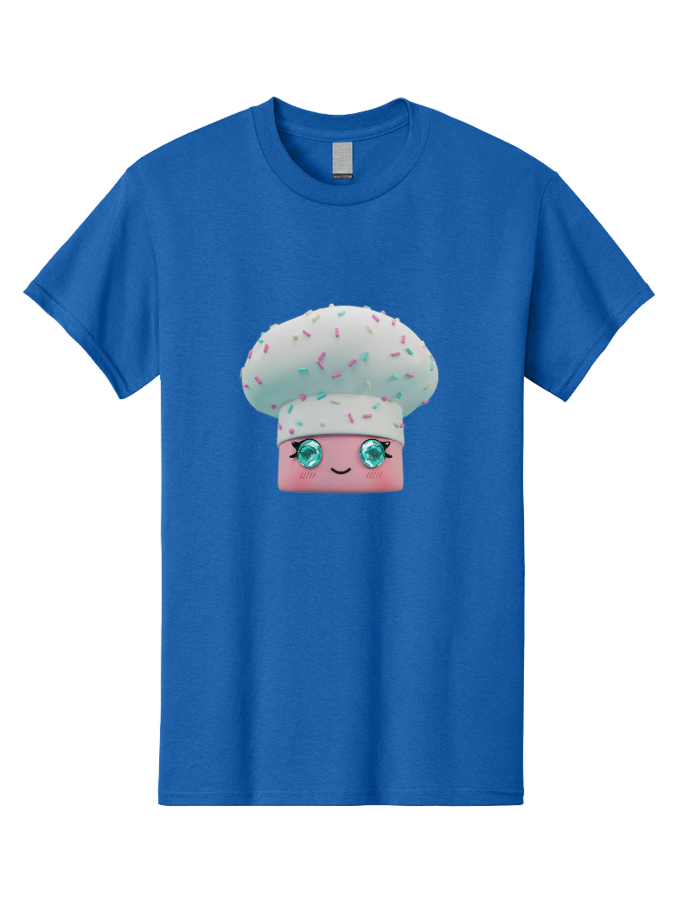 Cup-Cake Men'S Graphic Tee, 100% Cotton, Comfortable Casual Summer Wear, Machine Washable, Smiling Cupcake, Cute Treats, Sweet Tooth, Pastel Colors, Gemstone Eyes, Cartoon Character, Bakery Delight, Dessert Love, Whimsical Design, Bac955 12