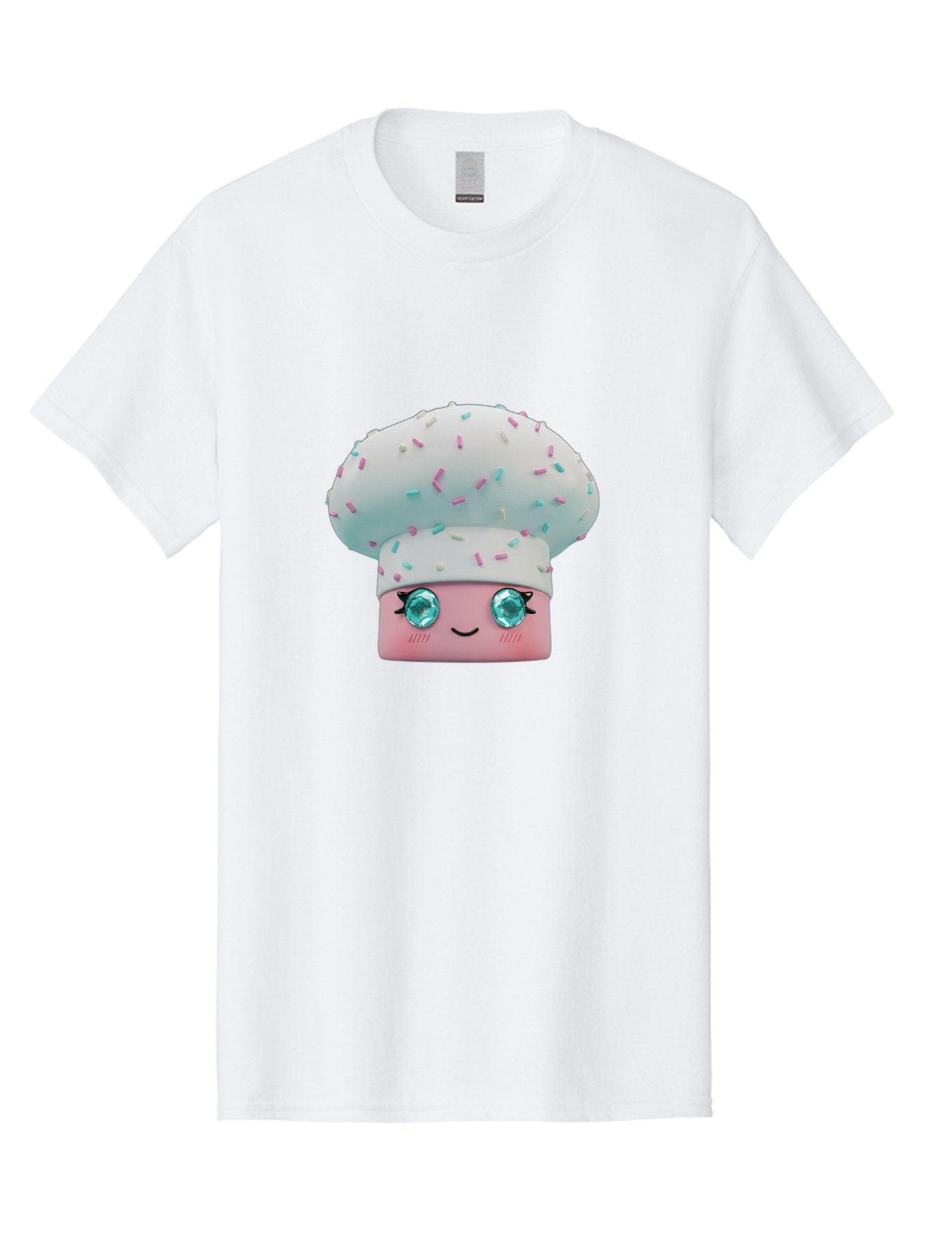 Cup-Cake Men'S Graphic Tee, 100% Cotton, Comfortable Casual Summer Wear, Machine Washable, Smiling Cupcake, Cute Treats, Sweet Tooth, Pastel Colors, Gemstone Eyes, Cartoon Character, Bakery Delight, Dessert Love, Whimsical Design, Bac955
