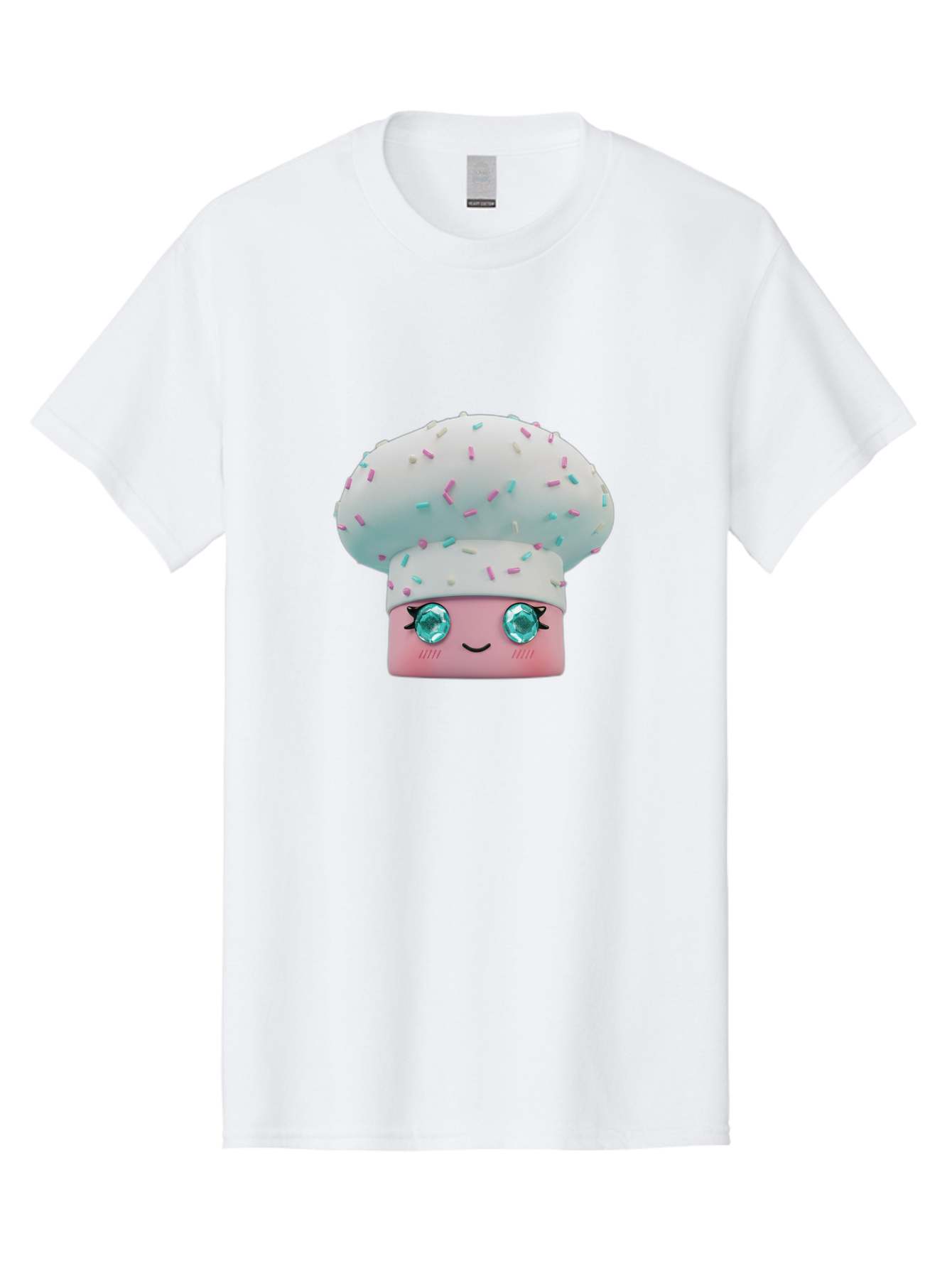 Cup-Cake Men'S Graphic Tee, 100% Cotton, Comfortable Casual Summer Wear, Machine Washable, Smiling Cupcake, Cute Treats, Sweet Tooth, Pastel Colors, Gemstone Eyes, Cartoon Character, Bakery Delight, Dessert Love, Whimsical Design, Bac955 11
