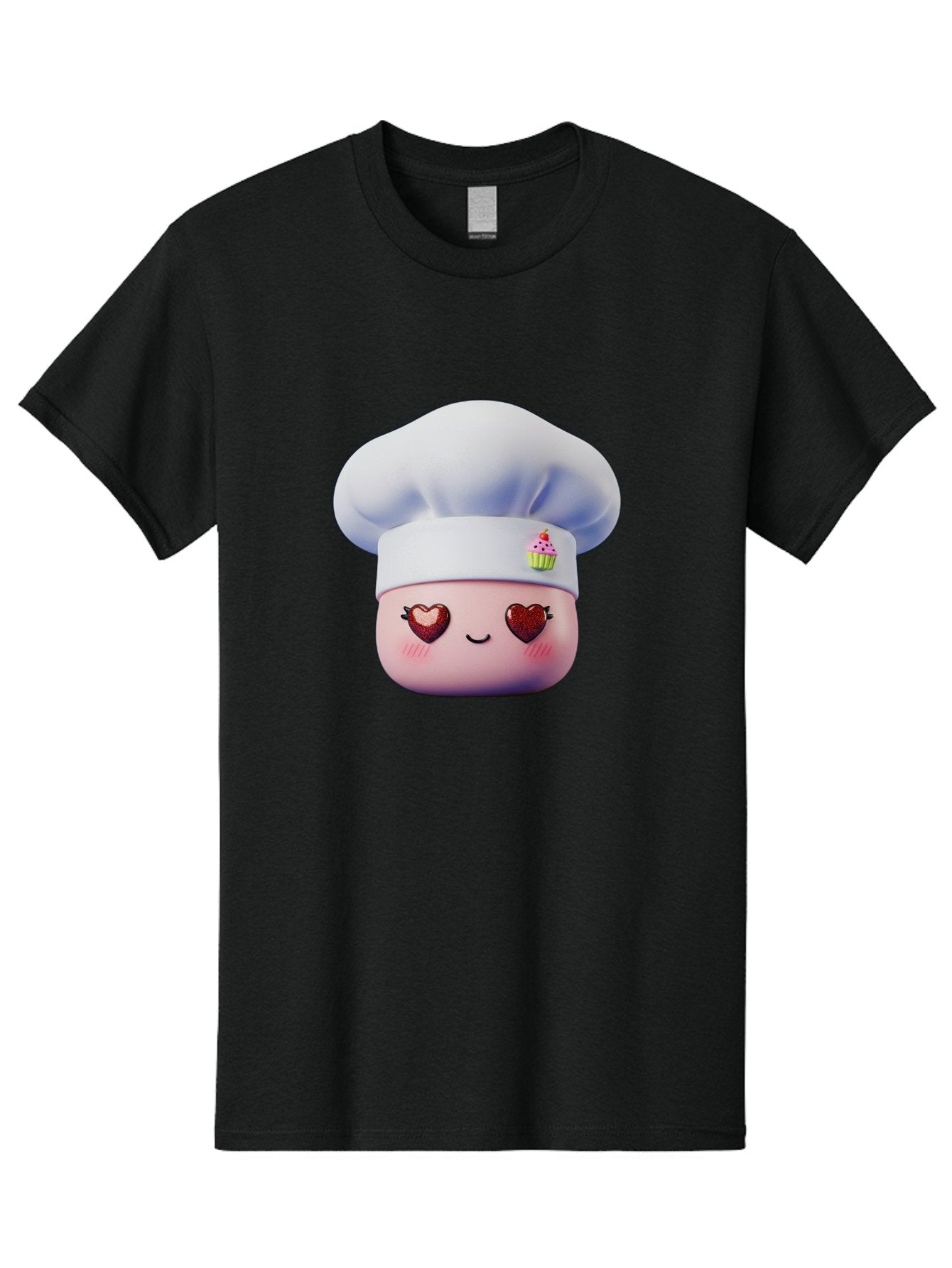 Cupcake-Chef Men'S Graphic Tee, 100% Cotton, Comfortable Casual Summer Wear, Machine Washable, Cartoon Chef, Baker Character, Sweet Treats, Heart-Shaped Eyes, Dessert Design, Baking Love, Pastry Chef Hat, Cute Pastel Colors, Whimsical Bakery Bac956