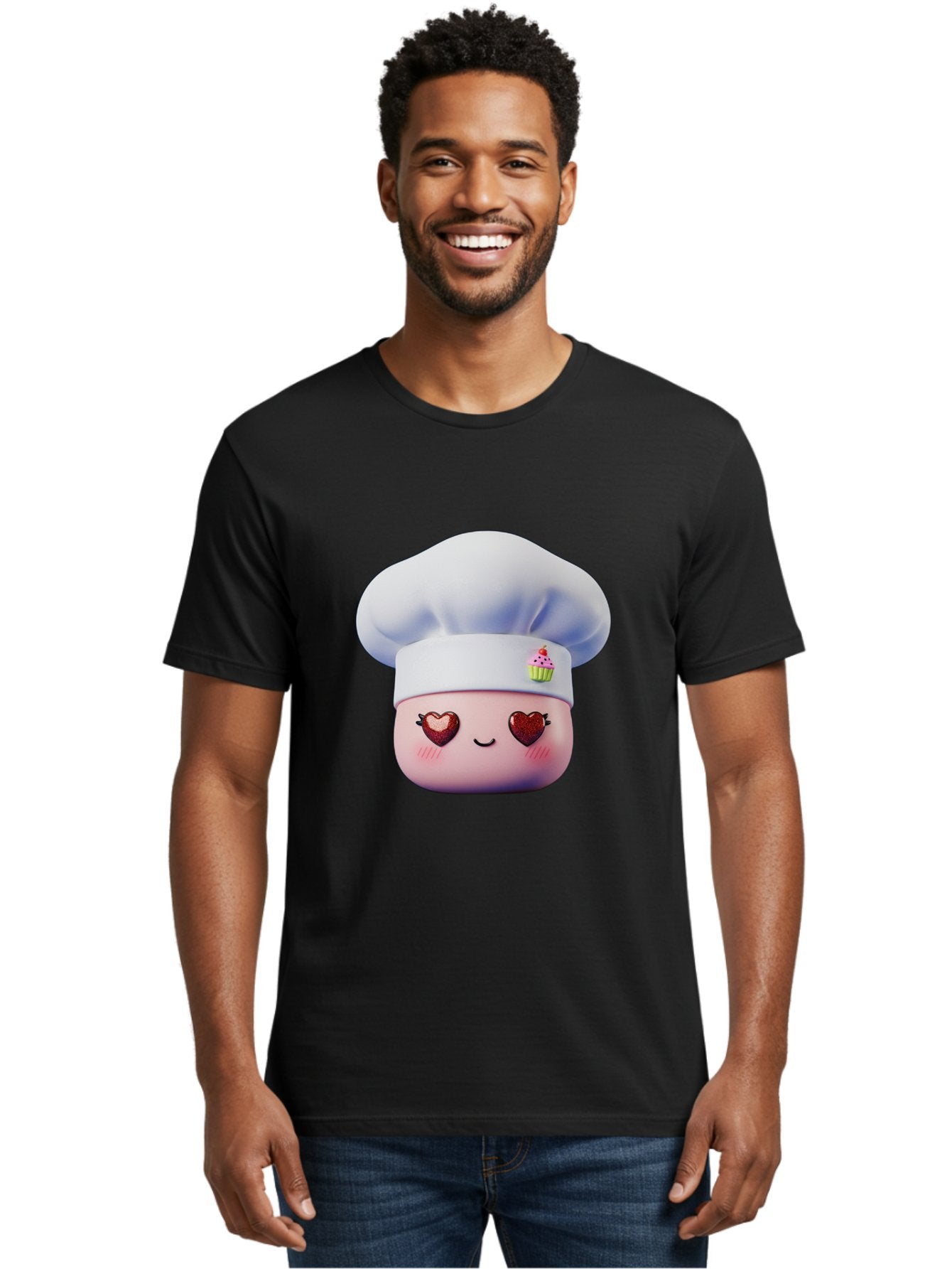 Cupcake-Chef Men'S Graphic Tee, 100% Cotton, Comfortable Casual Summer Wear, Machine Washable, Cartoon Chef, Baker Character, Sweet Treats, Heart-Shaped Eyes, Dessert Design, Baking Love, Pastry Chef Hat, Cute Pastel Colors, Whimsical Bakery Bac956 21