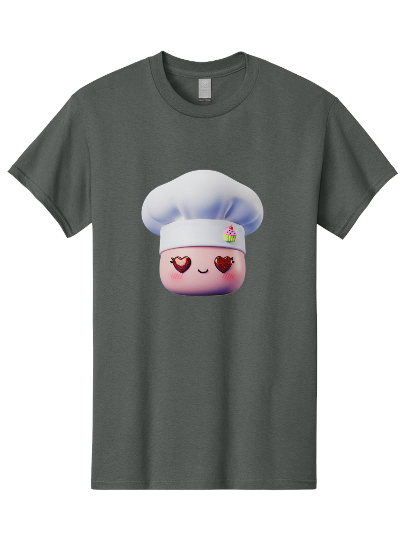 Cupcake-Chef Men'S Graphic Tee, 100% Cotton, Comfortable Casual Summer Wear, Machine Washable, Cartoon Chef, Baker Character, Sweet Treats, Heart-Shaped Eyes, Dessert Design, Baking Love, Pastry Chef Hat, Cute Pastel Colors, Whimsical Bakery Bac956 3