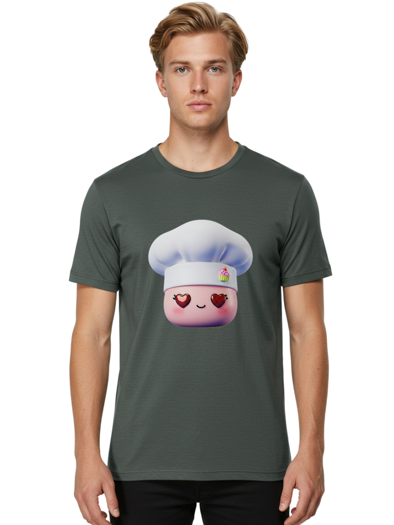 Cupcake-Chef Men'S Graphic Tee, 100% Cotton, Comfortable Casual Summer Wear, Machine Washable, Cartoon Chef, Baker Character, Sweet Treats, Heart-Shaped Eyes, Dessert Design, Baking Love, Pastry Chef Hat, Cute Pastel Colors, Whimsical Bakery Bac956 18