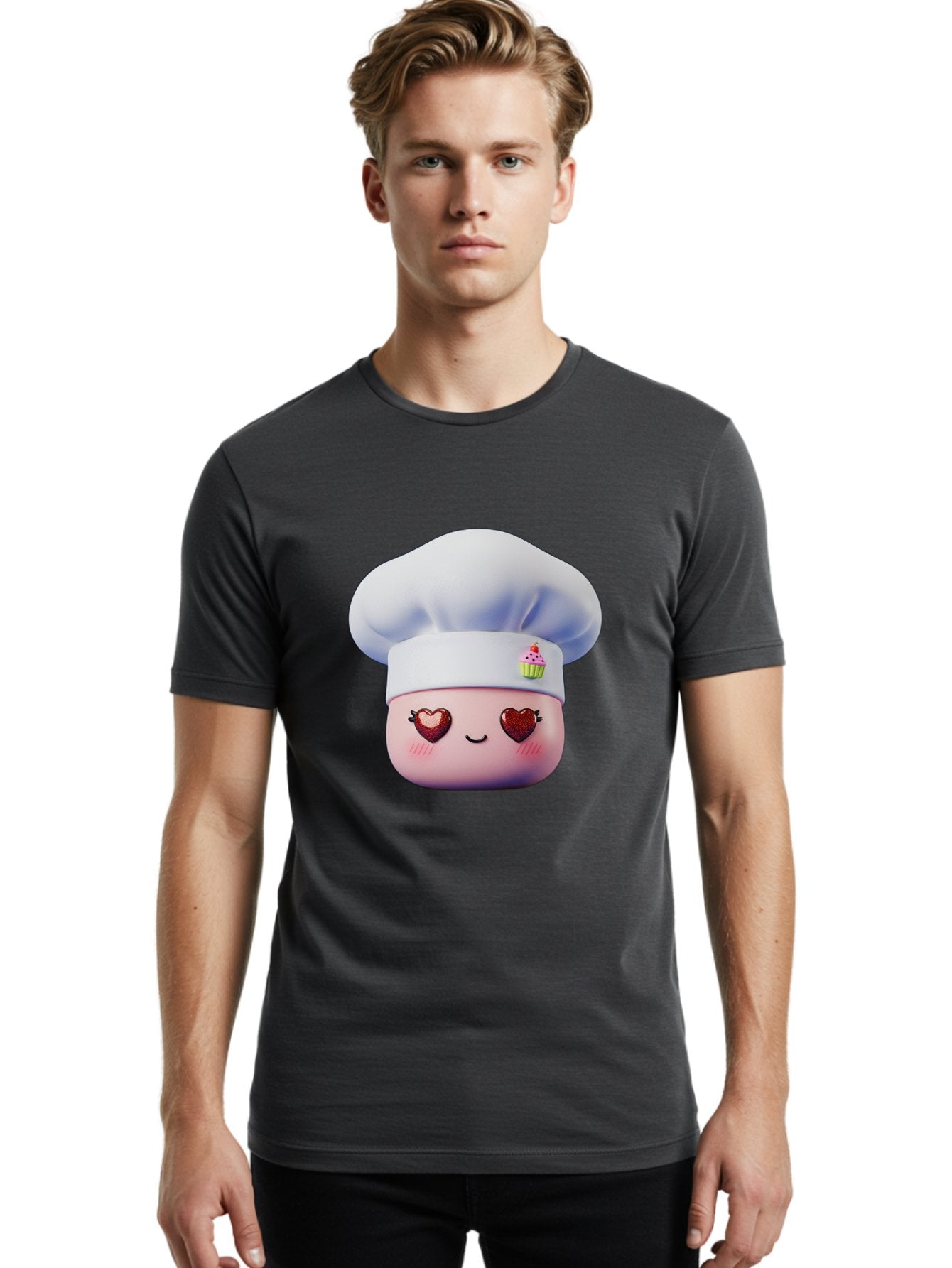 Cupcake-Chef Men'S Graphic Tee, 100% Cotton, Comfortable Casual Summer Wear, Machine Washable, Cartoon Chef, Baker Character, Sweet Treats, Heart-Shaped Eyes, Dessert Design, Baking Love, Pastry Chef Hat, Cute Pastel Colors, Whimsical Bakery Bac956 27