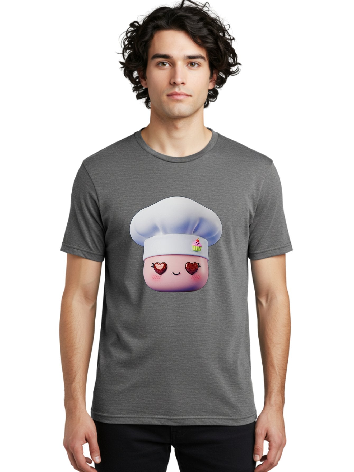 Cupcake-Chef Men'S Graphic Tee, 100% Cotton, Comfortable Casual Summer Wear, Machine Washable, Cartoon Chef, Baker Character, Sweet Treats, Heart-Shaped Eyes, Dessert Design, Baking Love, Pastry Chef Hat, Cute Pastel Colors, Whimsical Bakery Bac956 18