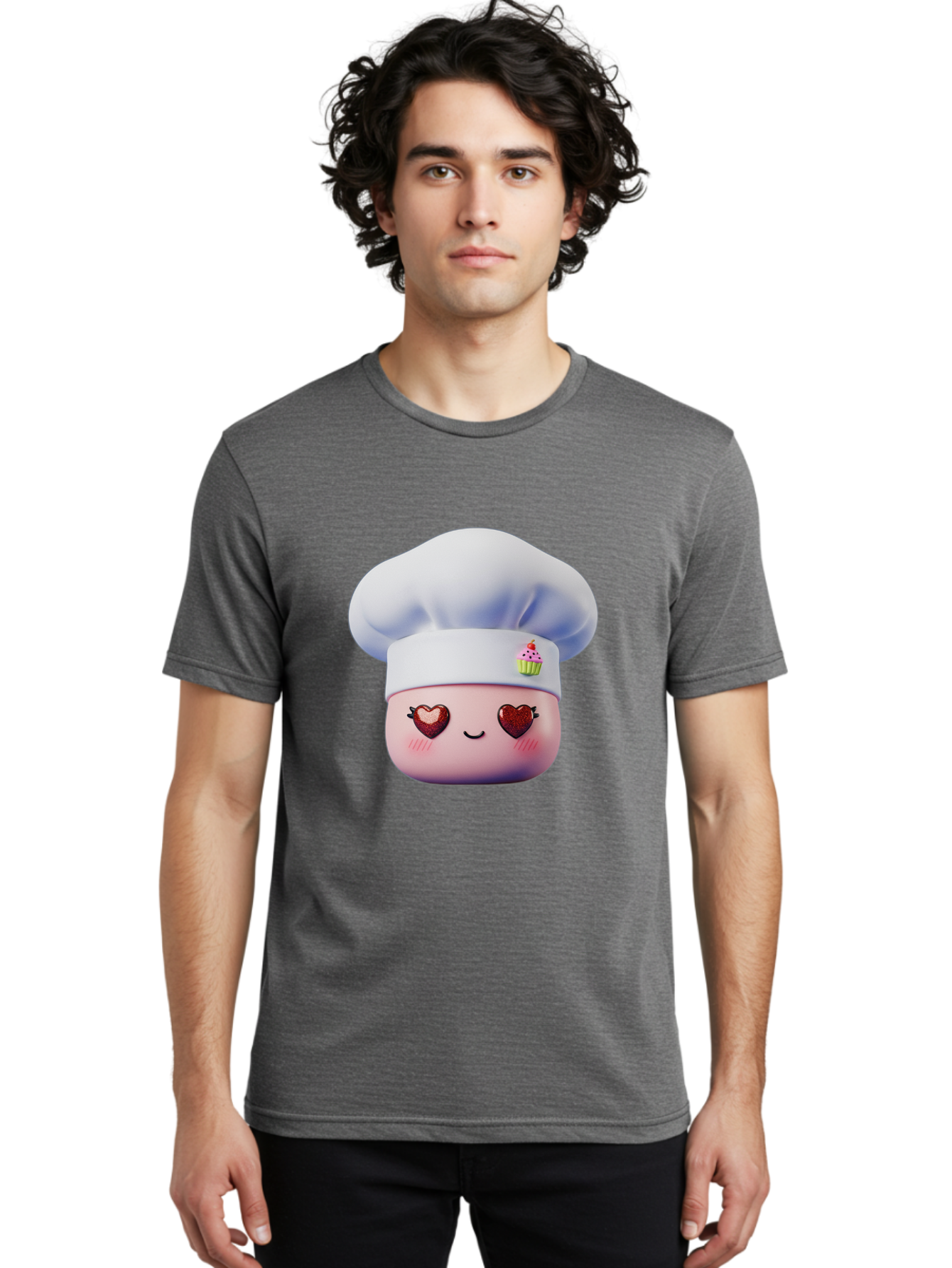 Cupcake-Chef Men'S Graphic Tee, 100% Cotton, Comfortable Casual Summer Wear, Machine Washable, Cartoon Chef, Baker Character, Sweet Treats, Heart-Shaped Eyes, Dessert Design, Baking Love, Pastry Chef Hat, Cute Pastel Colors, Whimsical Bakery Bac956 27