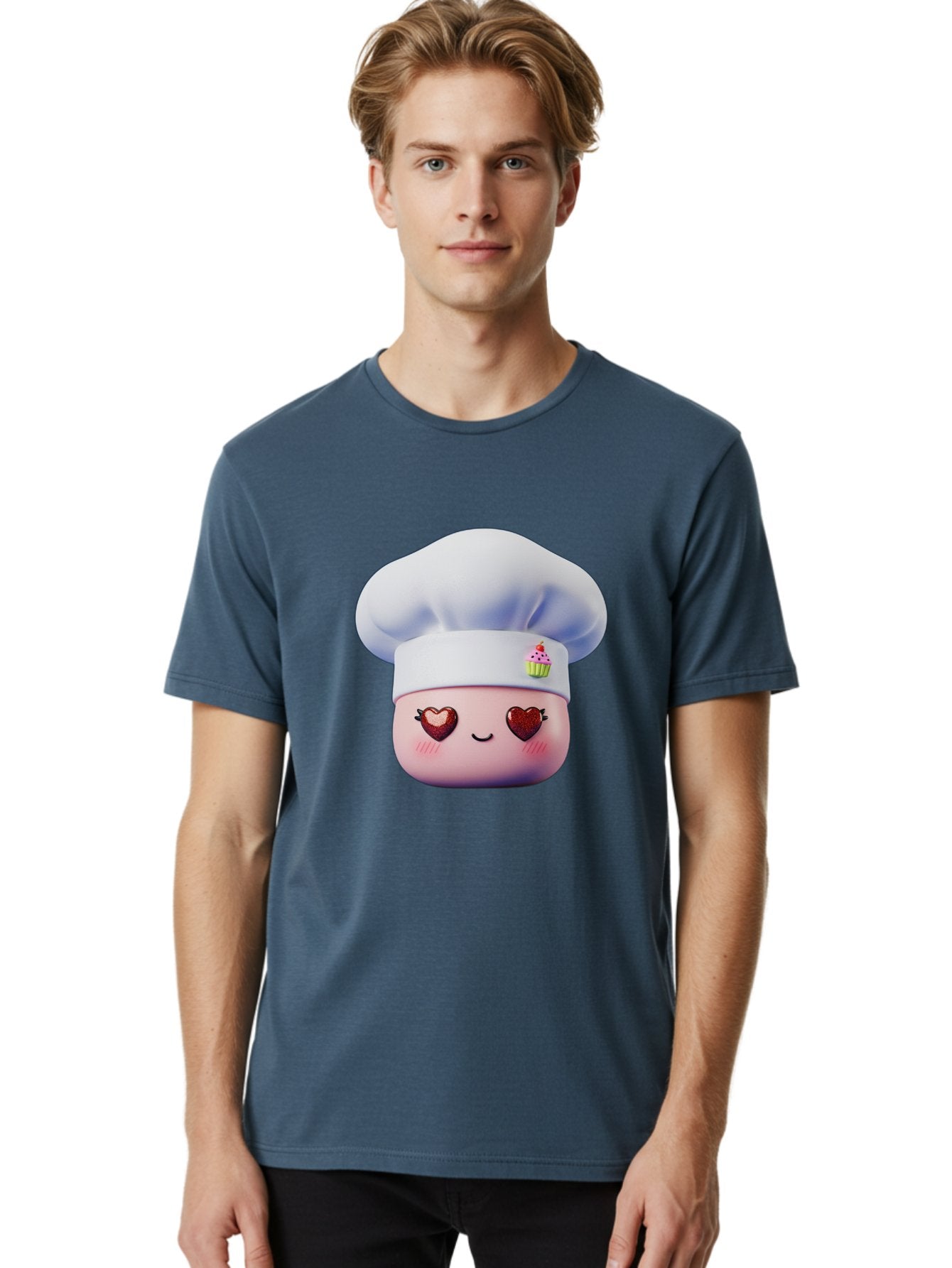 Cupcake-Chef Men'S Graphic Tee, 100% Cotton, Comfortable Casual Summer Wear, Machine Washable, Cartoon Chef, Baker Character, Sweet Treats, Heart-Shaped Eyes, Dessert Design, Baking Love, Pastry Chef Hat, Cute Pastel Colors, Whimsical Bakery Bac956 23