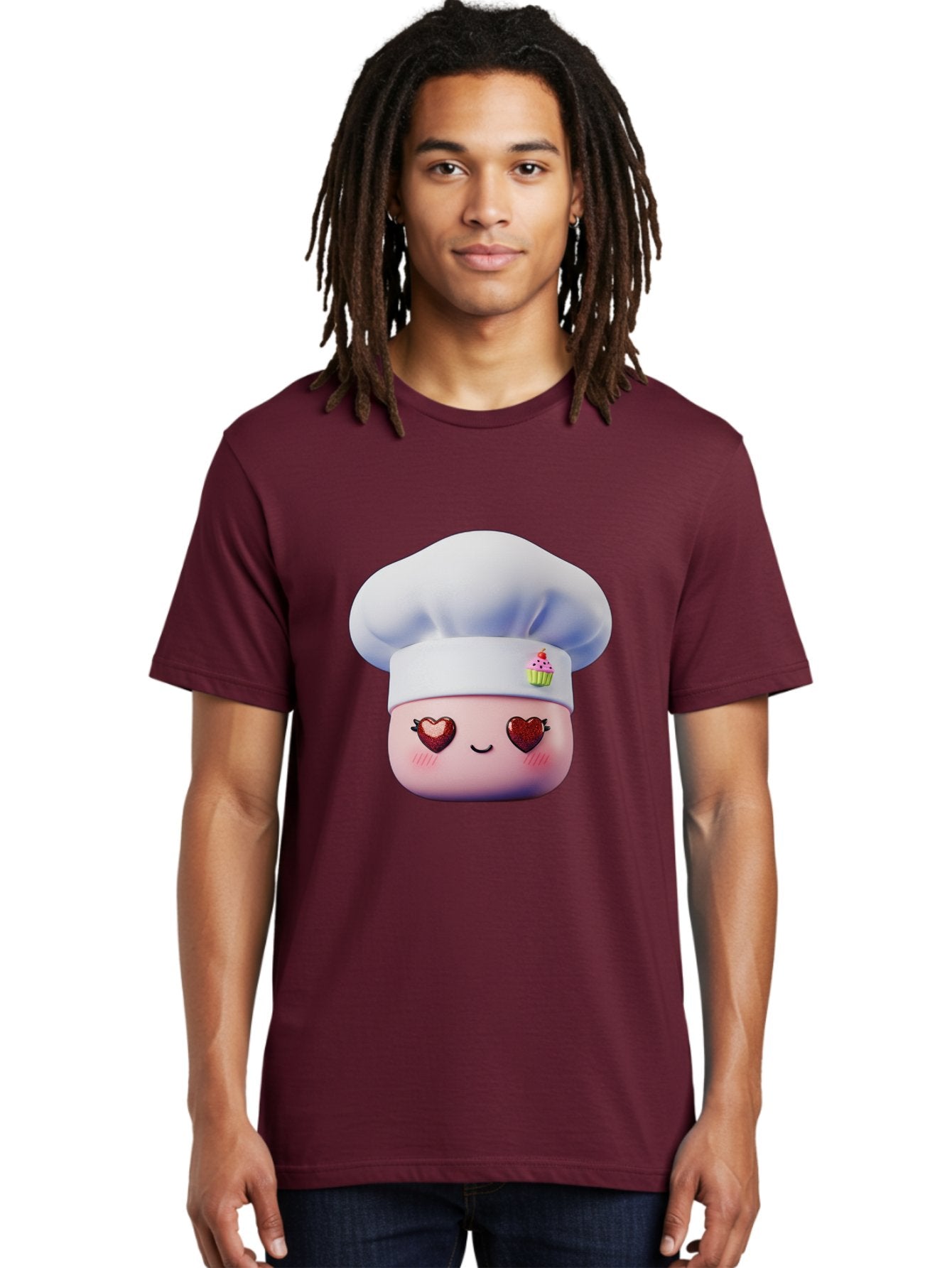 Cupcake-Chef Men'S Graphic Tee, 100% Cotton, Comfortable Casual Summer Wear, Machine Washable, Cartoon Chef, Baker Character, Sweet Treats, Heart-Shaped Eyes, Dessert Design, Baking Love, Pastry Chef Hat, Cute Pastel Colors, Whimsical Bakery Bac956 30