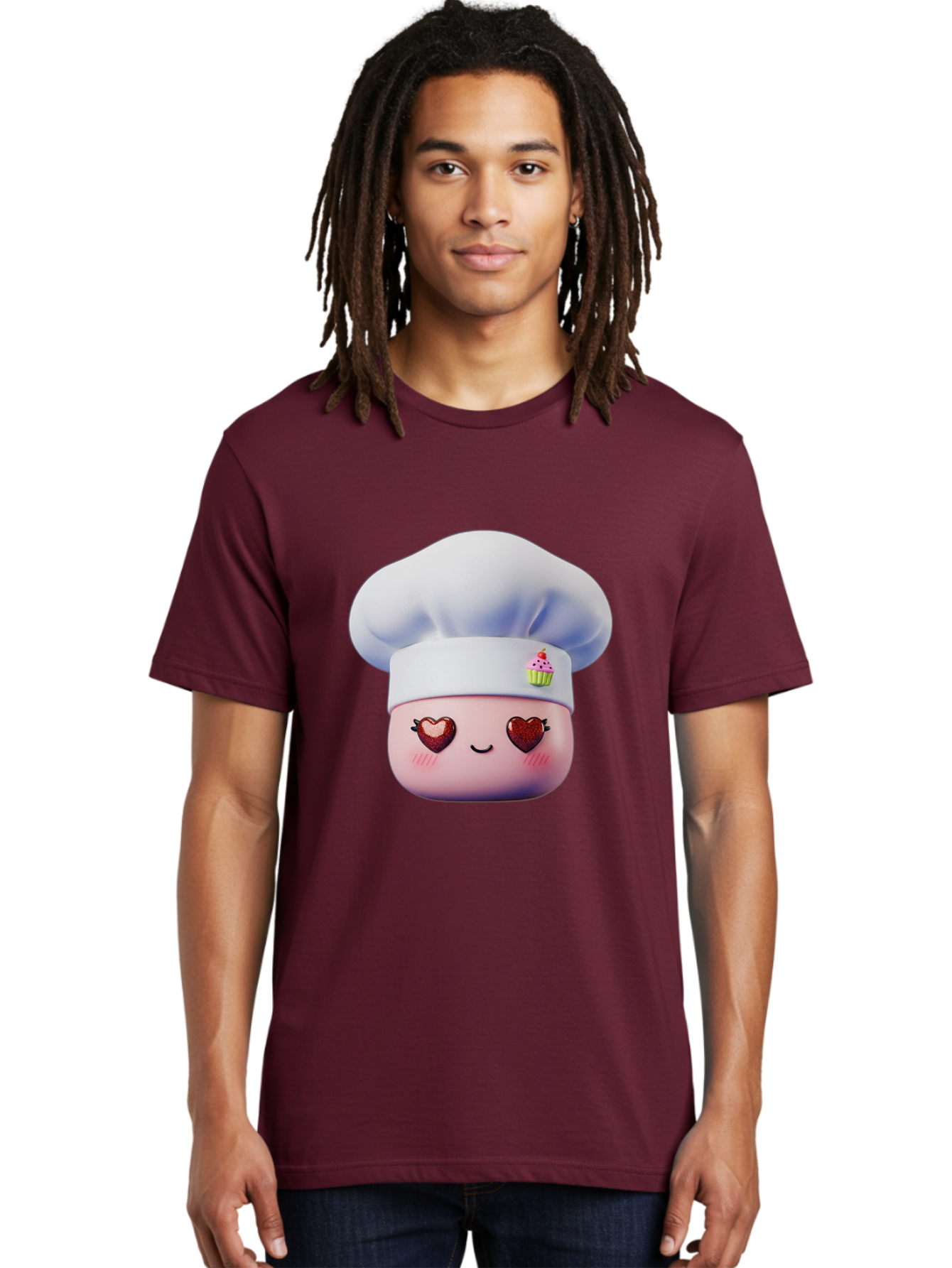 Cupcake-Chef Men'S Graphic Tee, 100% Cotton, Comfortable Casual Summer Wear, Machine Washable, Cartoon Chef, Baker Character, Sweet Treats, Heart-Shaped Eyes, Dessert Design, Baking Love, Pastry Chef Hat, Cute Pastel Colors, Whimsical Bakery Bac956 16