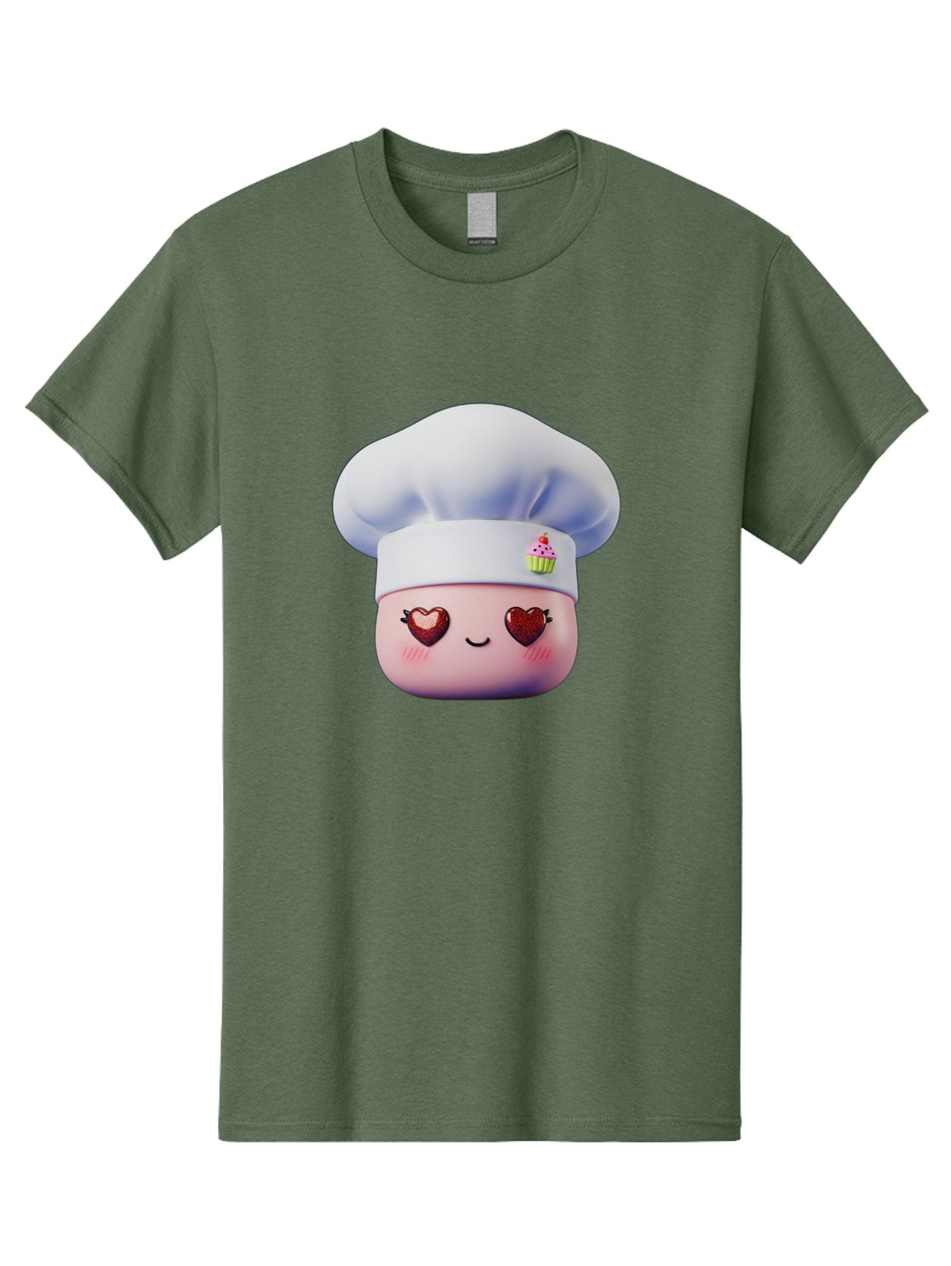 Cupcake-Chef Men'S Graphic Tee, 100% Cotton, Comfortable Casual Summer Wear, Machine Washable, Cartoon Chef, Baker Character, Sweet Treats, Heart-Shaped Eyes, Dessert Design, Baking Love, Pastry Chef Hat, Cute Pastel Colors, Whimsical Bakery Bac956