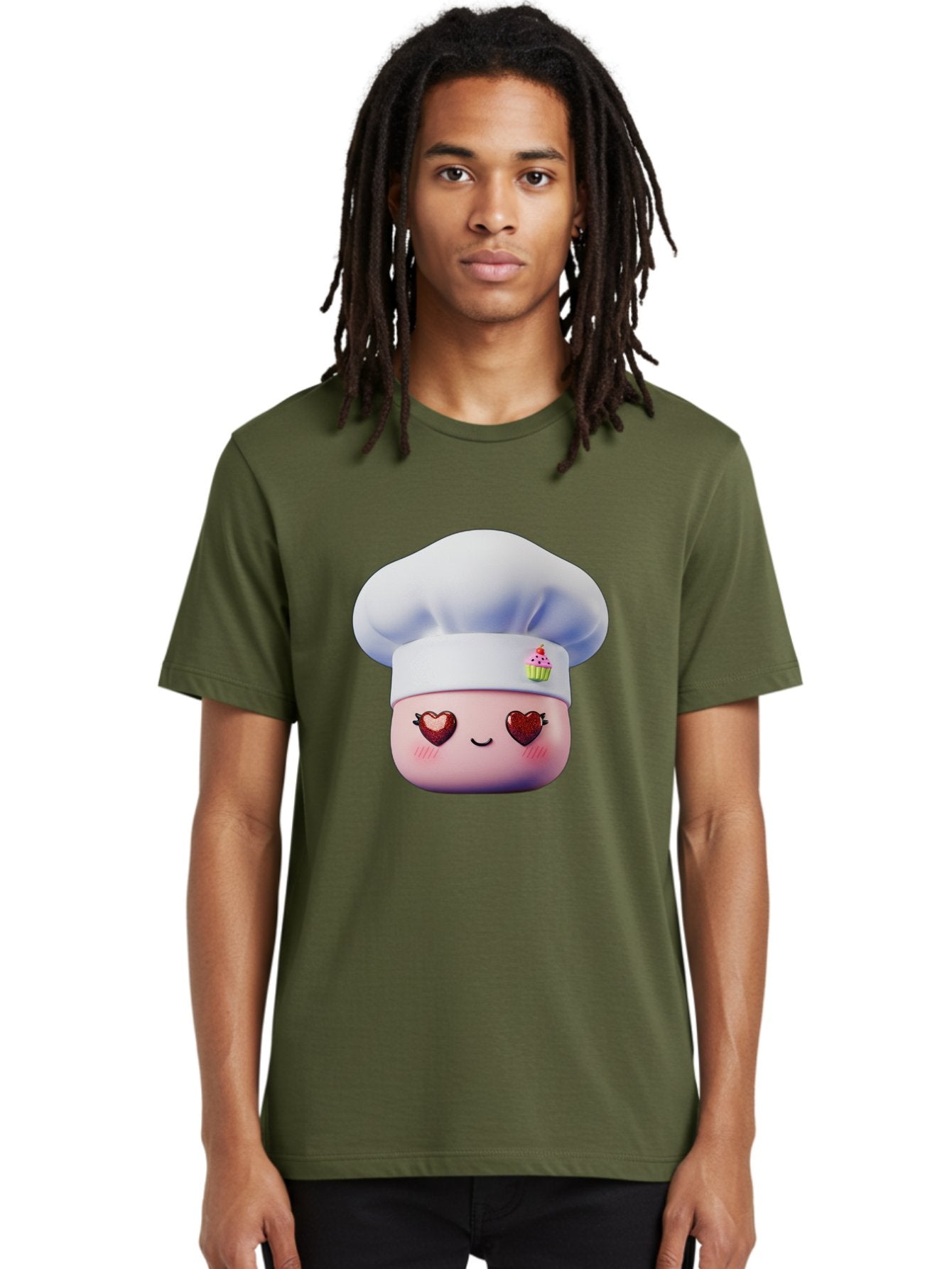 Cupcake-Chef Men'S Graphic Tee, 100% Cotton, Comfortable Casual Summer Wear, Machine Washable, Cartoon Chef, Baker Character, Sweet Treats, Heart-Shaped Eyes, Dessert Design, Baking Love, Pastry Chef Hat, Cute Pastel Colors, Whimsical Bakery Bac956 19