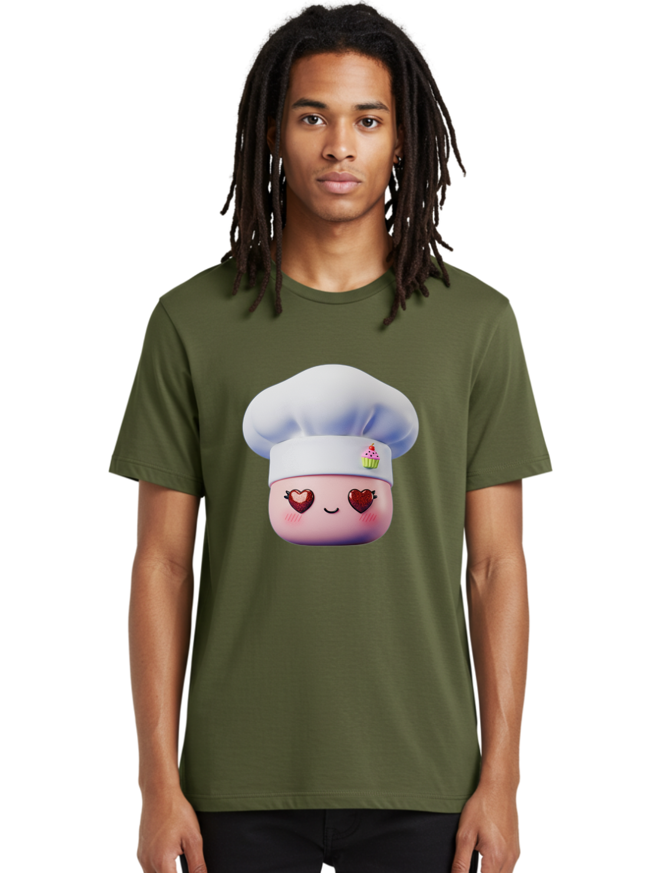 Cupcake-Chef Men'S Graphic Tee, 100% Cotton, Comfortable Casual Summer Wear, Machine Washable, Cartoon Chef, Baker Character, Sweet Treats, Heart-Shaped Eyes, Dessert Design, Baking Love, Pastry Chef Hat, Cute Pastel Colors, Whimsical Bakery Bac956 26