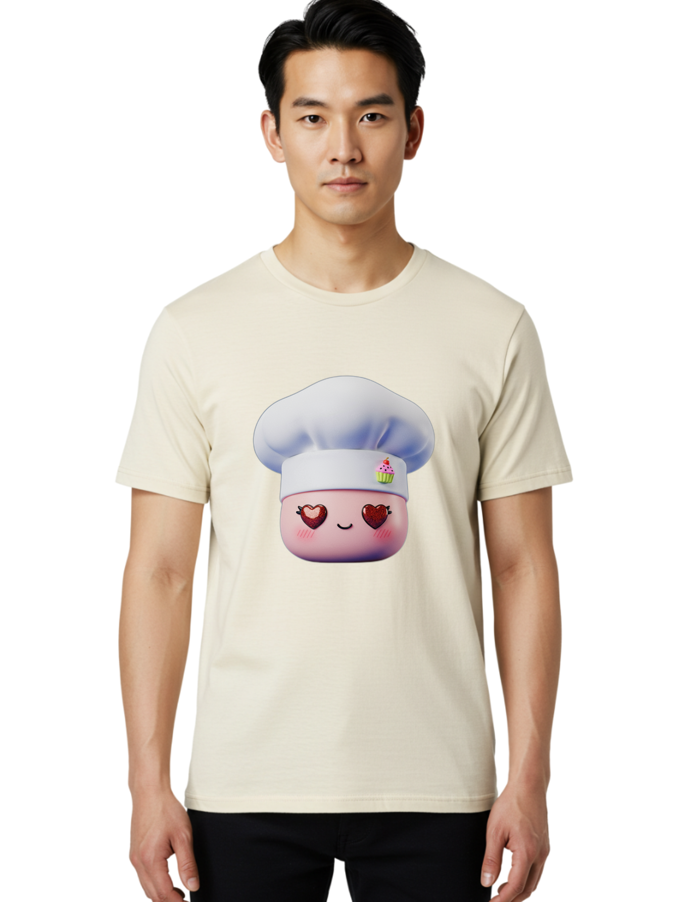 Cupcake-Chef Men'S Graphic Tee, 100% Cotton, Comfortable Casual Summer Wear, Machine Washable, Cartoon Chef, Baker Character, Sweet Treats, Heart-Shaped Eyes, Dessert Design, Baking Love, Pastry Chef Hat, Cute Pastel Colors, Whimsical Bakery Bac956 21