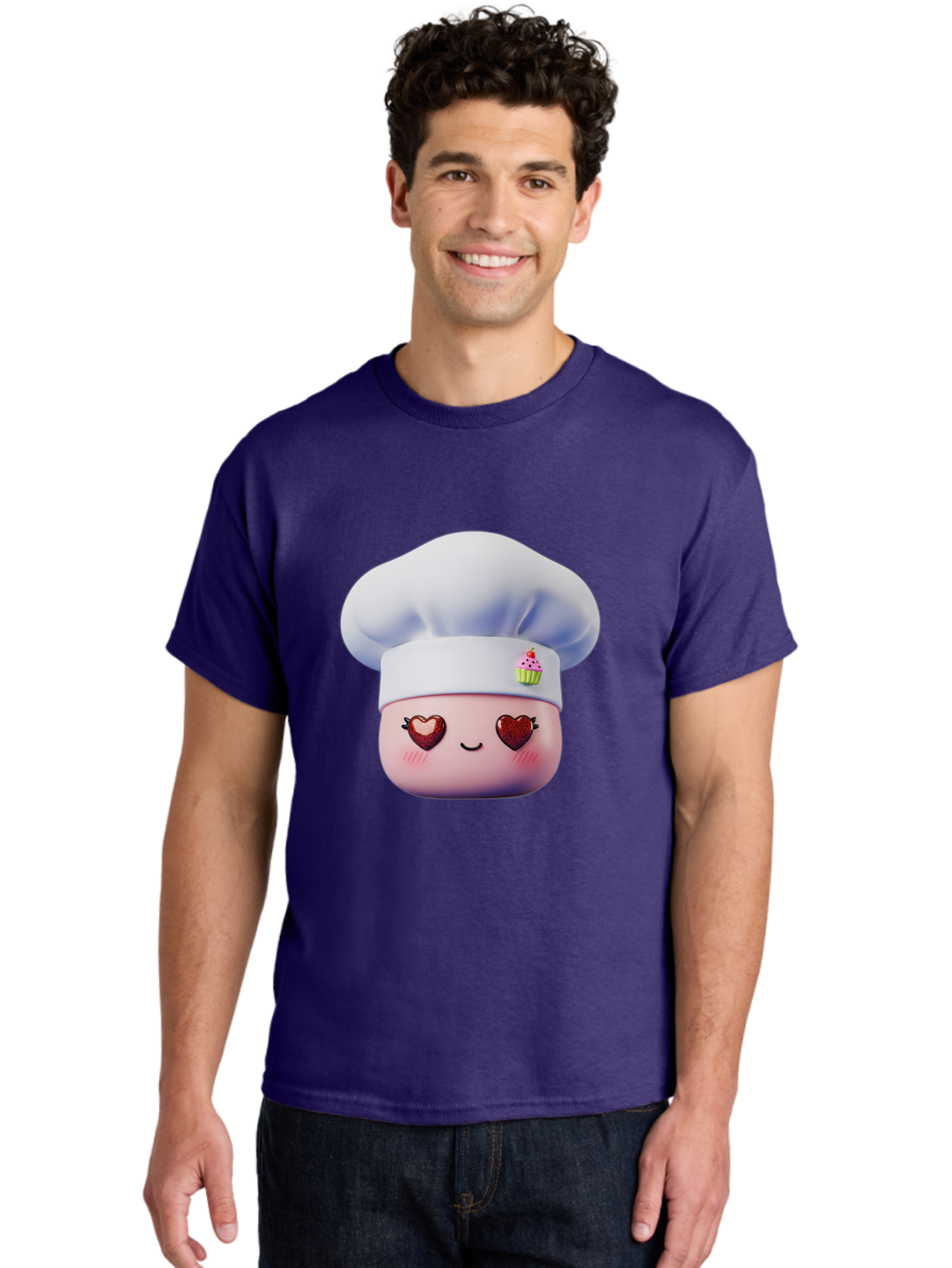 Cupcake-Chef Men'S Graphic Tee, 100% Cotton, Comfortable Casual Summer Wear, Machine Washable, Cartoon Chef, Baker Character, Sweet Treats, Heart-Shaped Eyes, Dessert Design, Baking Love, Pastry Chef Hat, Cute Pastel Colors, Whimsical Bakery Bac956 20