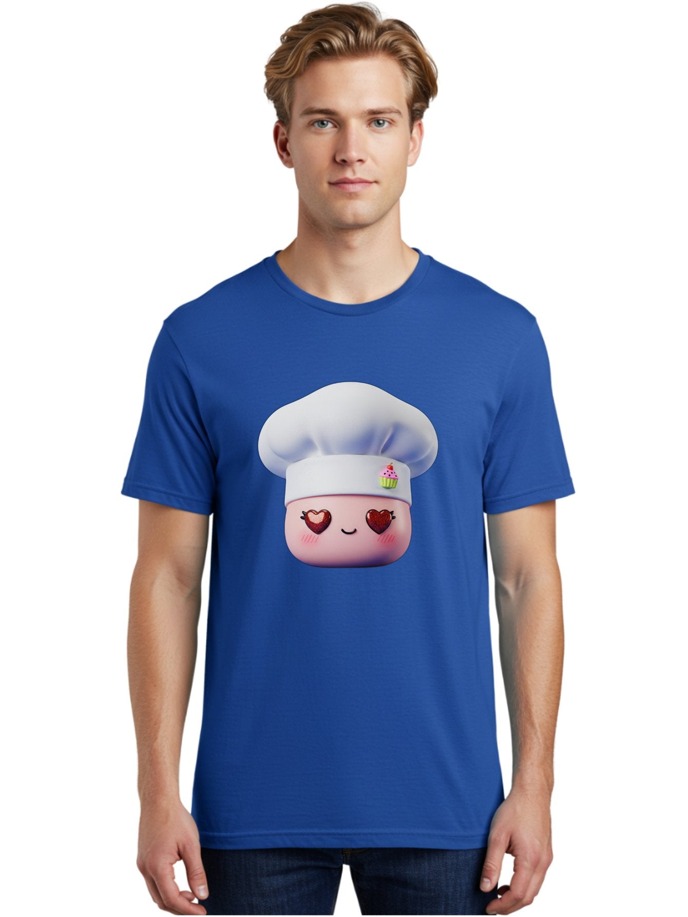 Cupcake-Chef Men'S Graphic Tee, 100% Cotton, Comfortable Casual Summer Wear, Machine Washable, Cartoon Chef, Baker Character, Sweet Treats, Heart-Shaped Eyes, Dessert Design, Baking Love, Pastry Chef Hat, Cute Pastel Colors, Whimsical Bakery Bac956 20