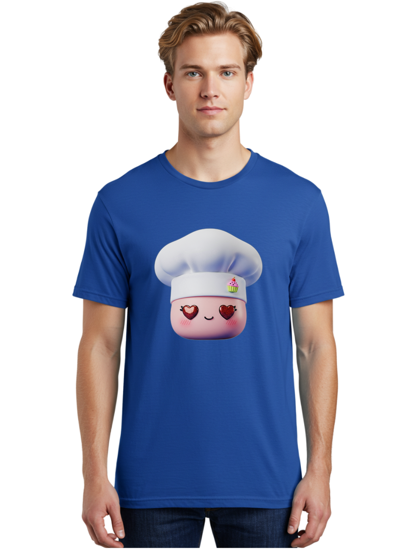 Cupcake-Chef Men'S Graphic Tee, 100% Cotton, Comfortable Casual Summer Wear, Machine Washable, Cartoon Chef, Baker Character, Sweet Treats, Heart-Shaped Eyes, Dessert Design, Baking Love, Pastry Chef Hat, Cute Pastel Colors, Whimsical Bakery Bac956 30