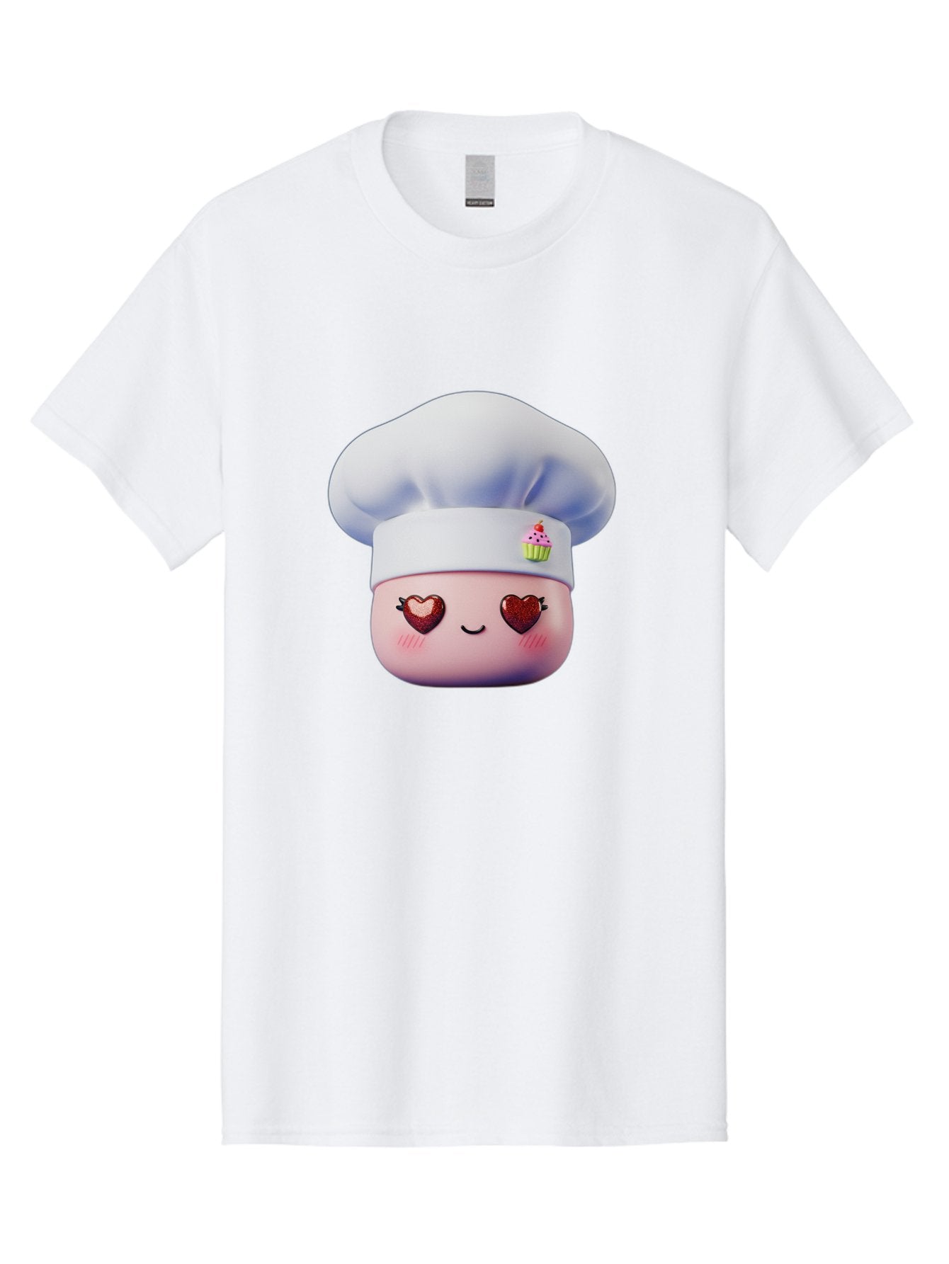 Cupcake-Chef Men'S Graphic Tee, 100% Cotton, Comfortable Casual Summer Wear, Machine Washable, Cartoon Chef, Baker Character, Sweet Treats, Heart-Shaped Eyes, Dessert Design, Baking Love, Pastry Chef Hat, Cute Pastel Colors, Whimsical Bakery Bac956 3