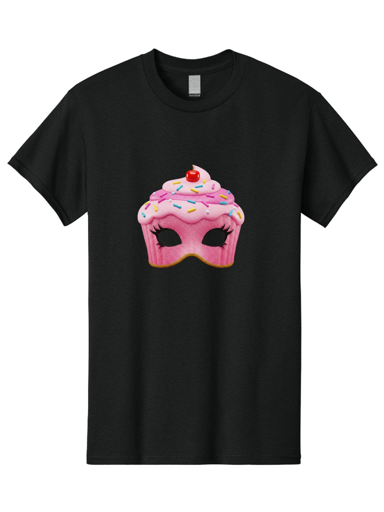 Cupcake-Mask Men'S Graphic Tee, 100% Cotton, Comfortable Casual Summer Wear, Machine Washable, Pink Cupcake Mask, Decorative Mask, Frosting And Sprinkles, Eye Holes, Mascara Lashes, Cherry On Top, Sweet Treats, Party Accessories, Costume Masks Bac957 11